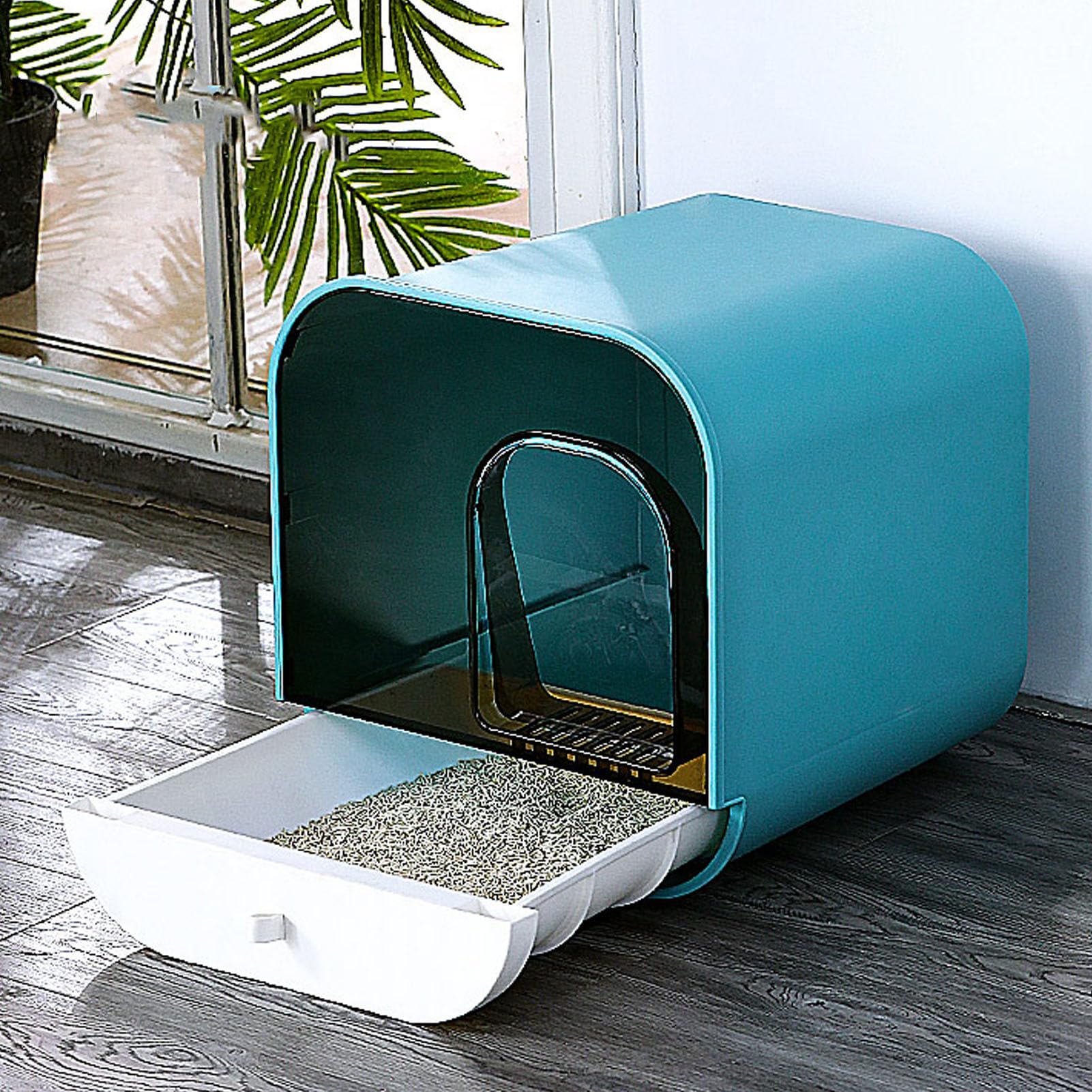 Arenero para Gatos con Cubierta 22L para Control de Olor con Carbón Activo de Doble Entrada Arenero Cerrado para Gatos Medianos y Grandes, Hogar, Espacios Pequeños, Limpieza Fácil