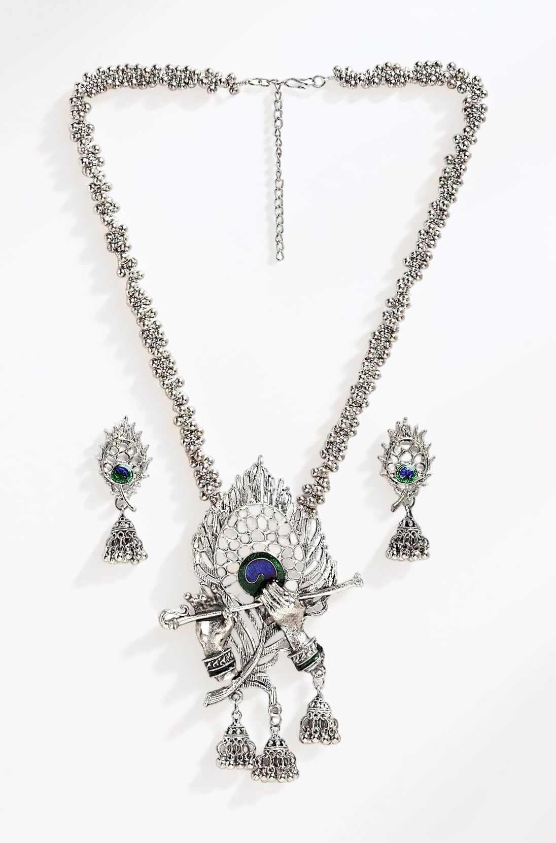 Latest Stylish Design Fancy Traditional Oxidised Silver Necklace Jewellery Set for Women (13165s)