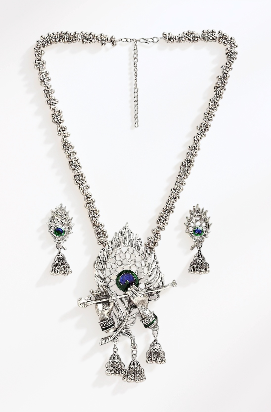 Shining Diva Fashion Latest Stylish Design Fancy Traditional Oxidised Silver Necklace Jewellery Set for Women (13165s)