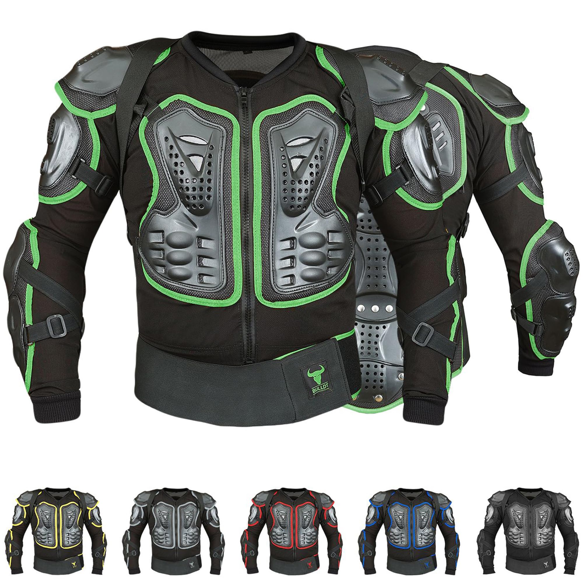 BULLDT Protektorenjacke Damen & Herren Titan für Motorrad Motocross ATV Skatebording Quad Scooter MTB Enduro Reiten Protektoren - Atmungaktiv 2in1 Jacke mit abnehmbar Rückenprotektor - Grün - 56