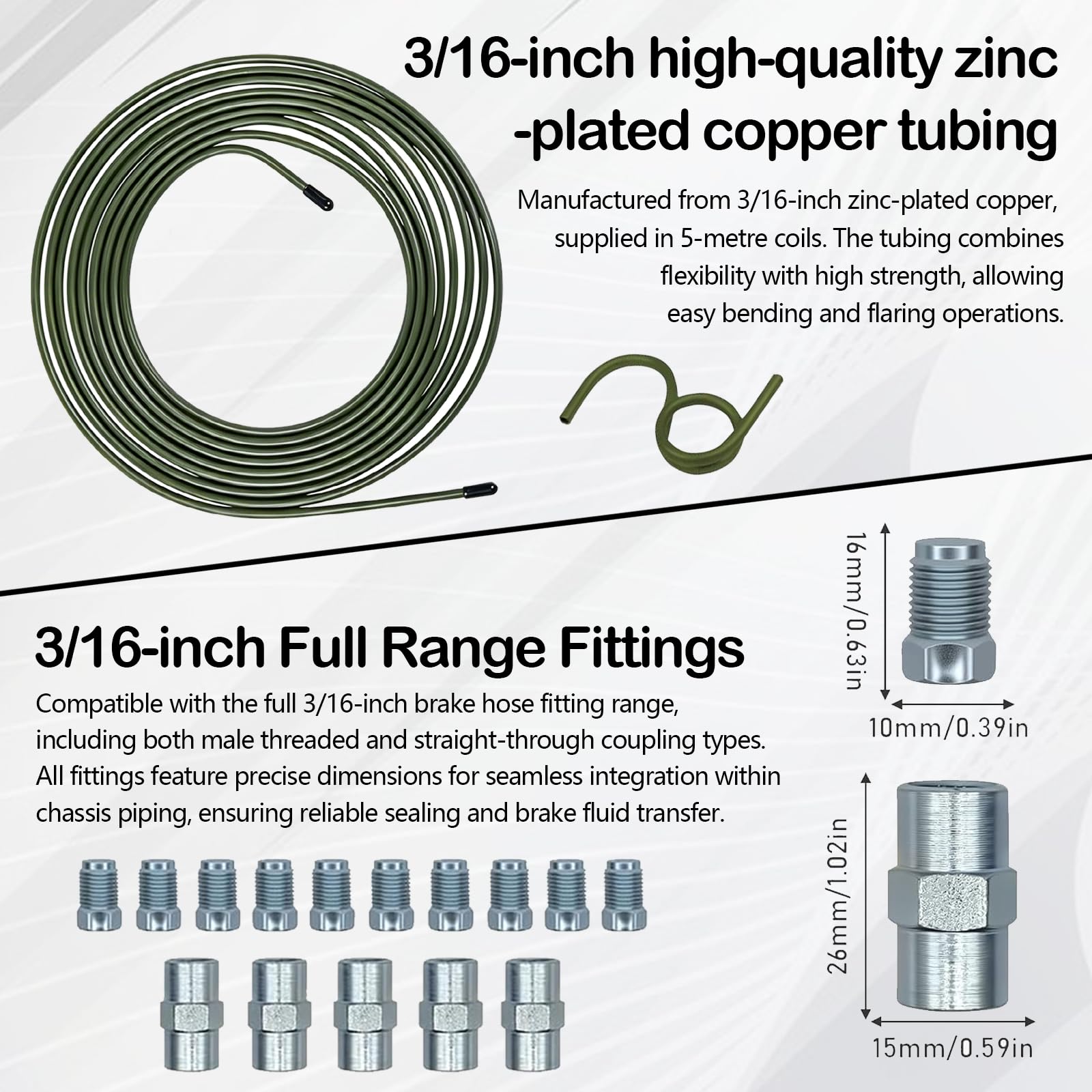 Kit de sertissage de tuyaux de Frein TECKZOON 12 pièces, Tuyau 5m 4,75mm, 10 raccords à boulons +5 raccords, Coupe-tuyaux, Pince à Plier/sertir pour Remplacement de tuyaux de Frein et hydrauliques