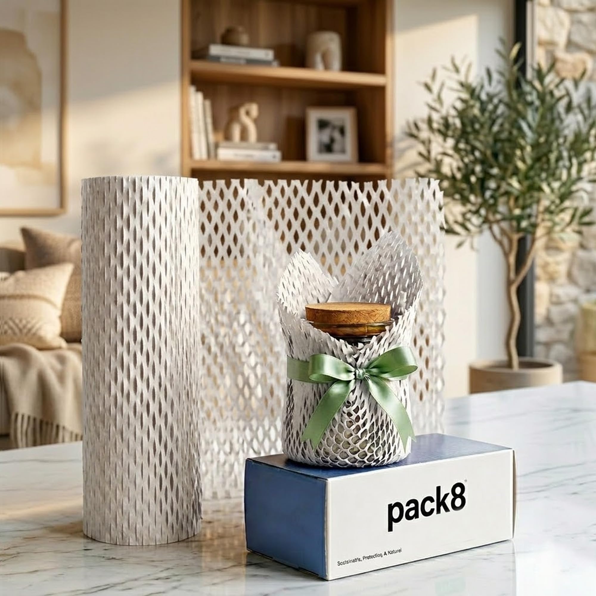 Pack8 Sustainable Honeycomb Paper Bubble Wrap Roll - 100m x 30cm (12"), 80 GSM White Packaging Wrap for Cushioning, Packing, Shipping & Moving Fragile Items | Expands 40-50%