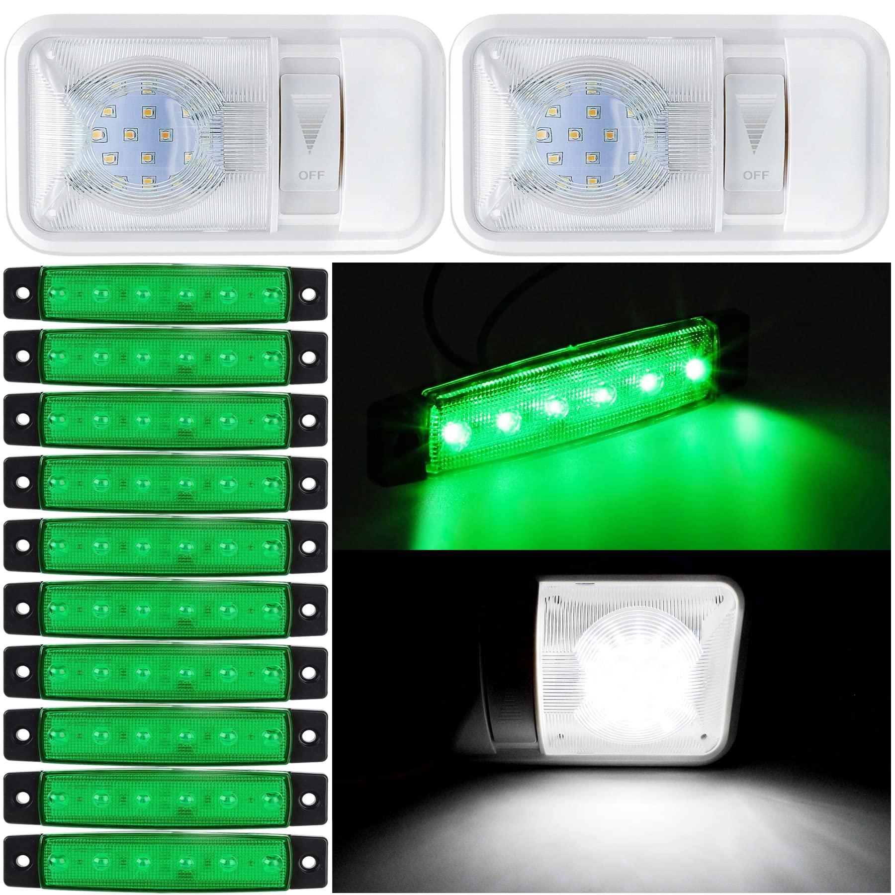 PSEQT 3.9'' Trailer LED Rock Strip Lights Car Exterior Underglow Wheel Fender Light + Dimmable RV Ceiling Dome Single Lights for Pickup Trailer 24 LED Adjustable Interior Light (Cool White 6000-6500K)