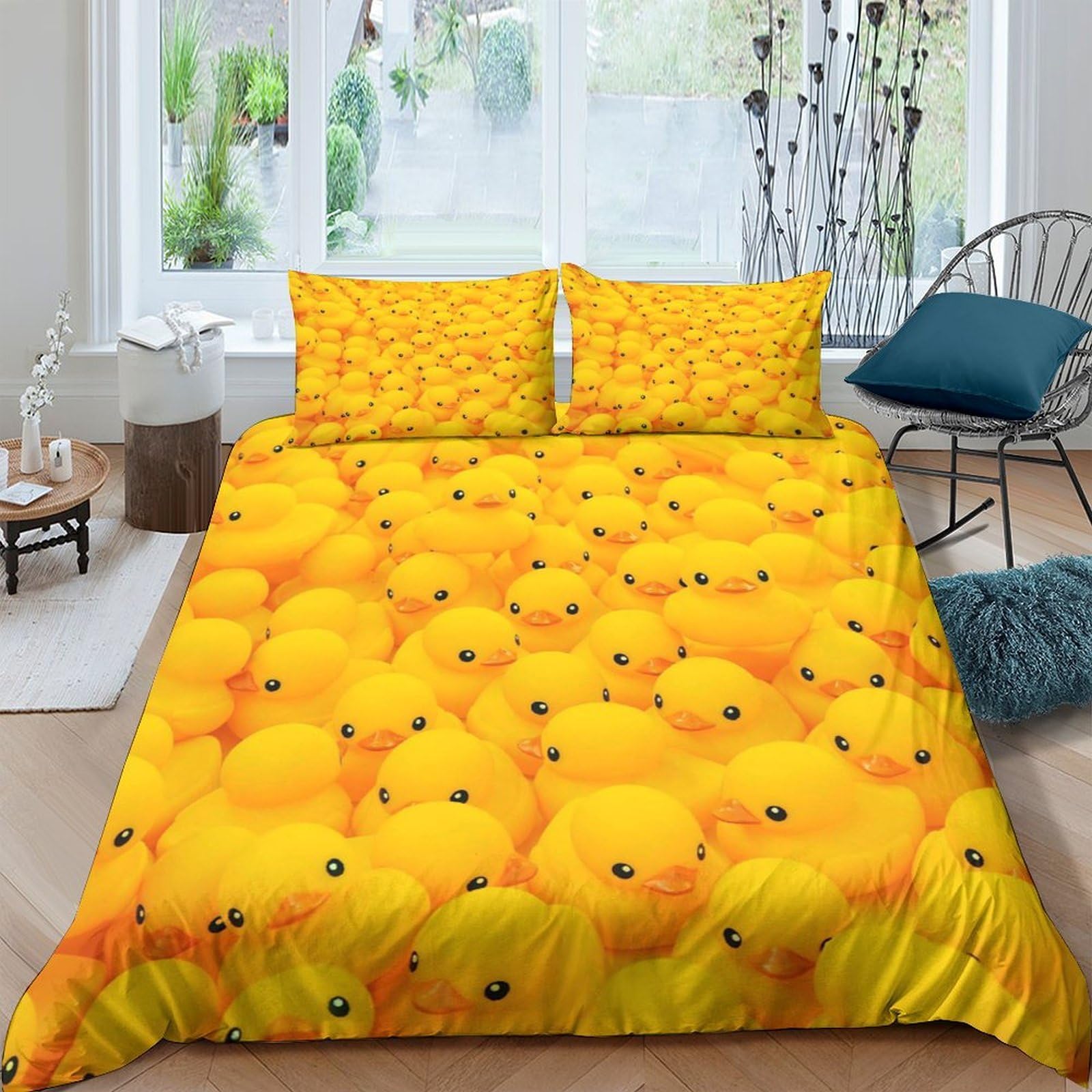 Ctjqhvkz Style-2 3D Printed Yellow Chicks Fitted Sheet Microfiber Soft Breathable Cute Ducklings Bed Cover For Bedroom Guest Room Decor Single（135X200cm）