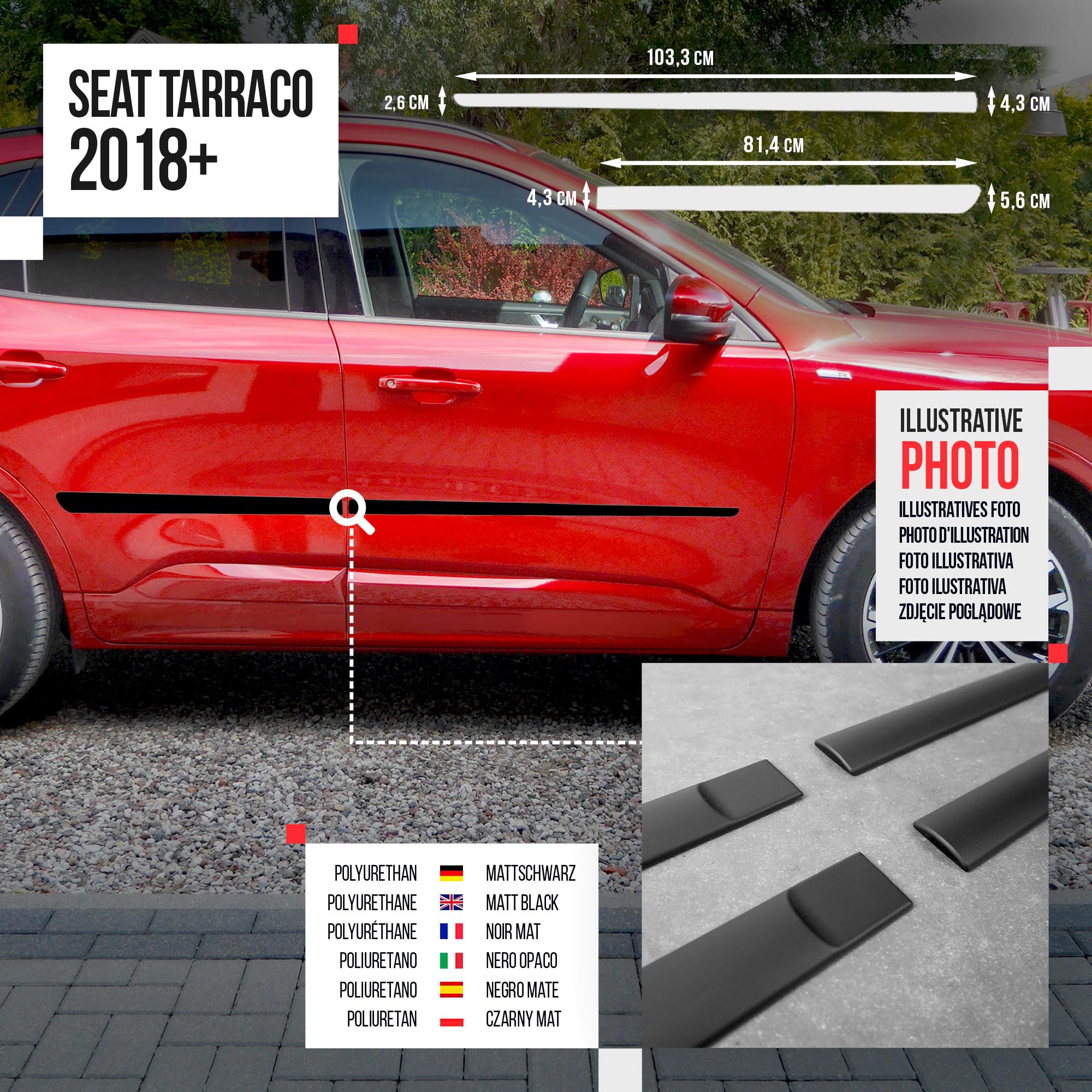 CHROMEMASTER | Modanature Laterali | Compatibile con Seat Torreco dal 2018 | Plastica Le Modanature Laterali Proteggono la Vernice Della Portiera Dell'auto da Graffi e Danni