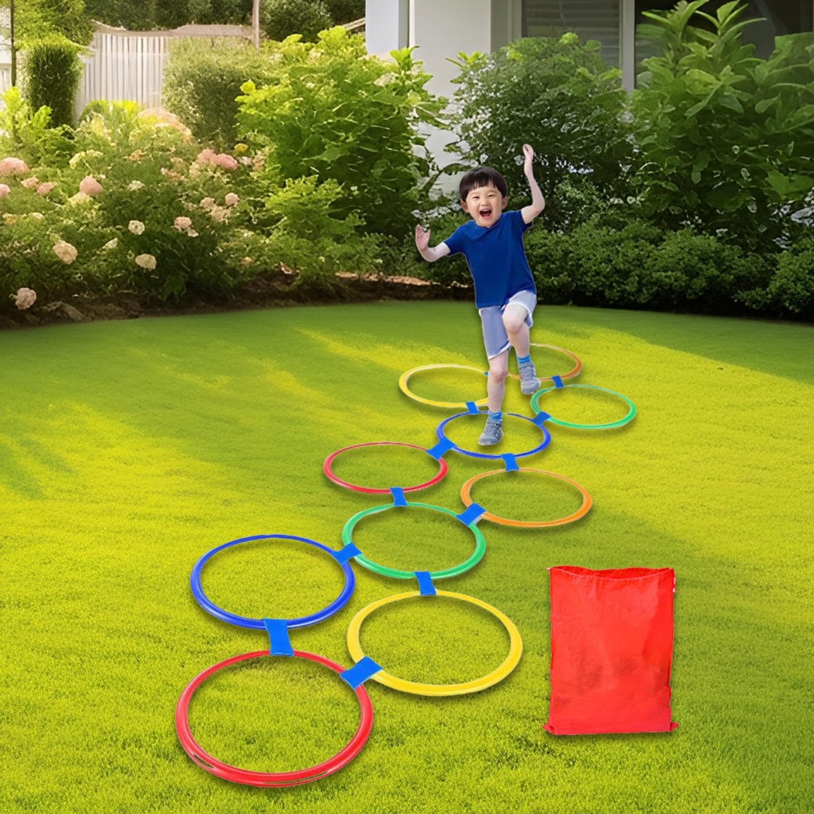 10 Pezzi Anelli per Campana, Cerchi per Campana creativi per Ragazzi e Ragazze, Set da Gioco per Saltare, Lancio di Sacchetti di Fagioli per Giardino, 28 Cm