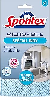 SPONTEX - Microfibre Spécial Inox - Texture 3D non rayante - Absorbe et fait briller - Elimine 99% des bactéries