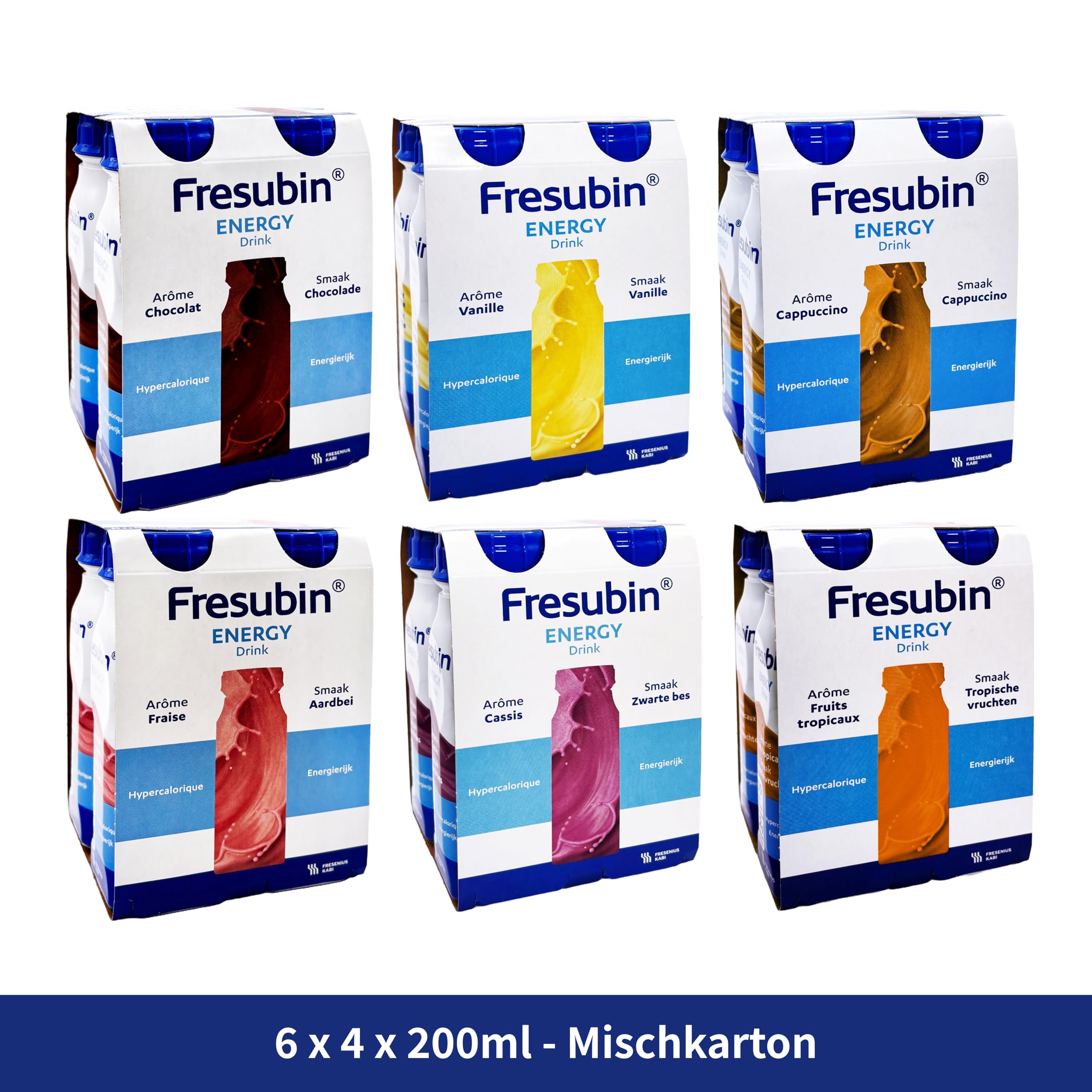 Fresubin Energy Drink Mischkarton Hochkalorische Trinknahrung 300 kcal 200 ml 24er Pack 6 Geschmacksrichtungen