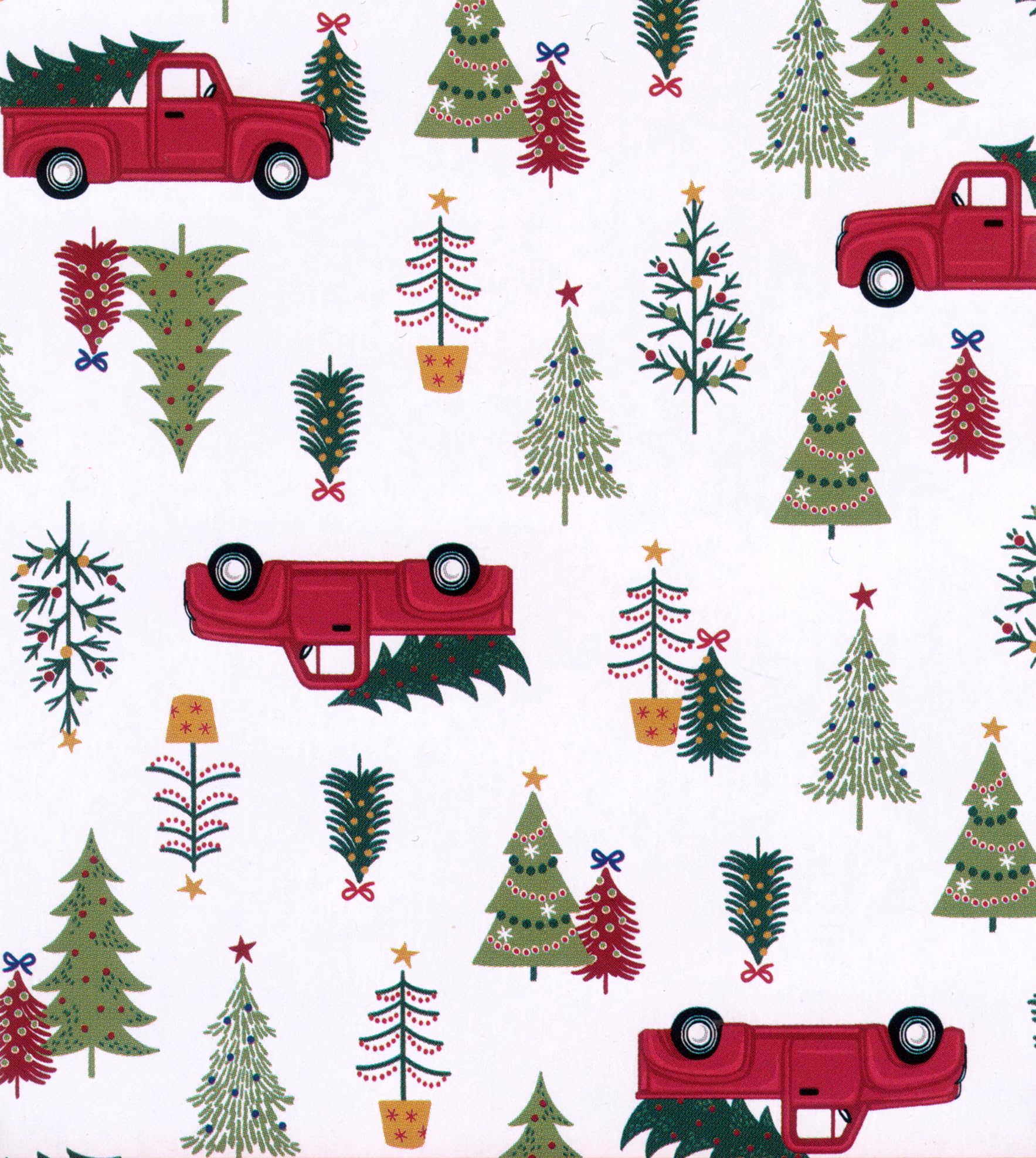 Winter Wonder Lane Vinyl Tablecloth PEVA Flannel Backed, Retro Red Truck Christmas Trees Print (52 x 52 Square)