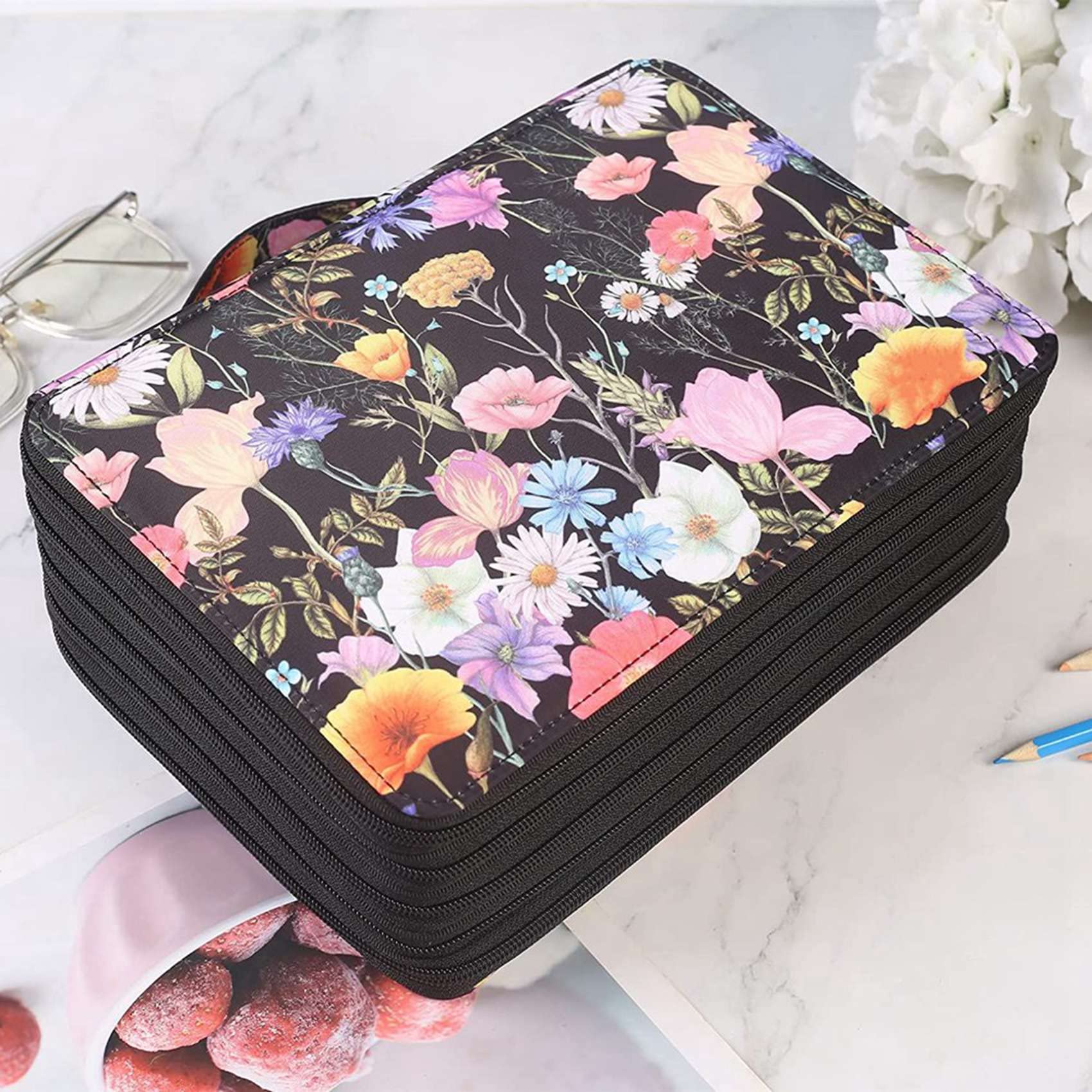 2X Organisateur de Trousse à Crayons de Couleur 250 Fentes avec Sac de Porte-Stylo de Grande Capacité à Fermeture éclair pour étudiant Ou Artiste A
