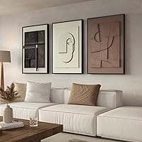 Cuspin 3-Piece Large 3D Textured Framed Abstract Wall Art Black White Brown Geometric 24x36in Modern Home Decor