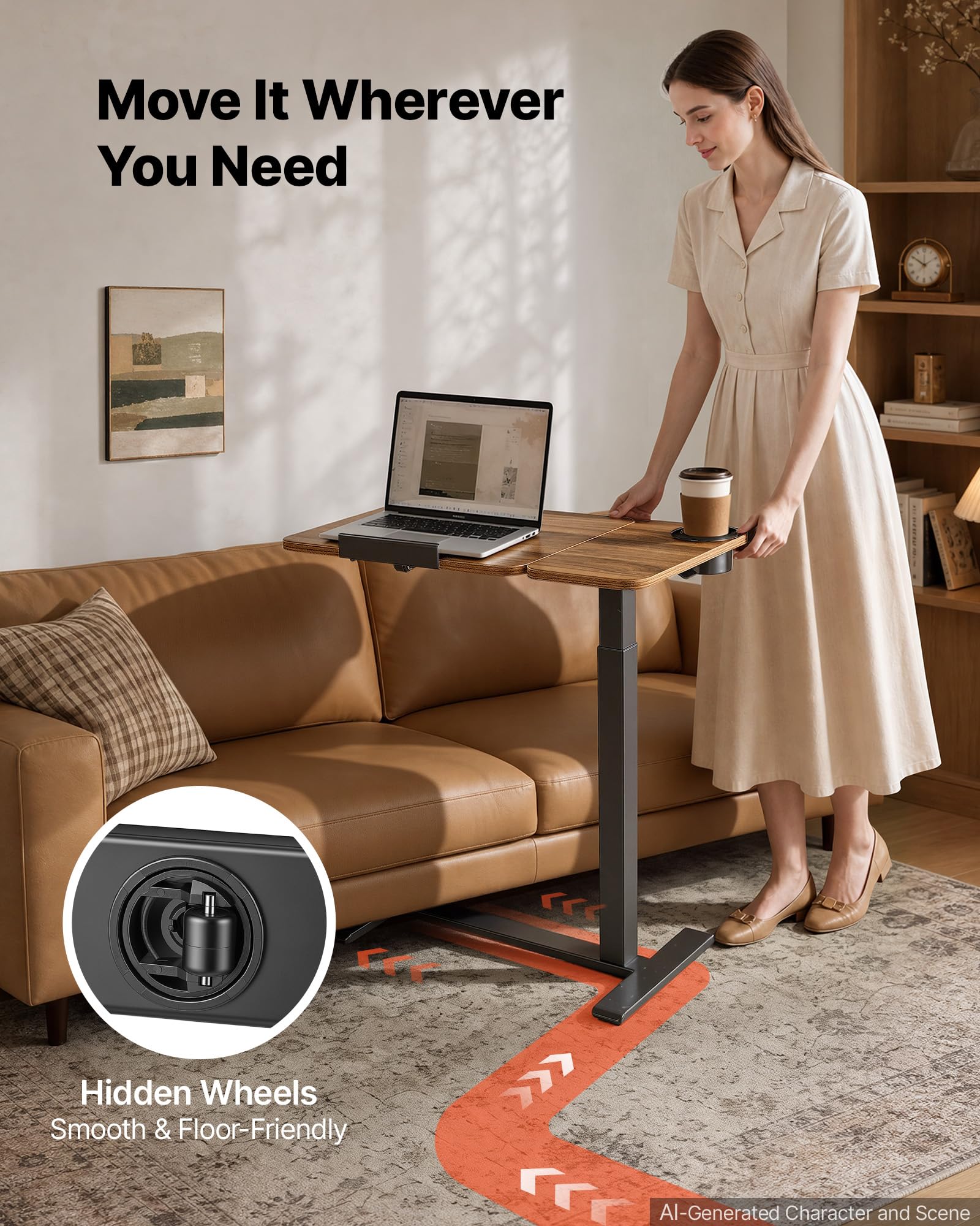 VEVOR Mesa Auxiliar con Ruedas para la Cama 700 x 400 mm Escritorio Móvil