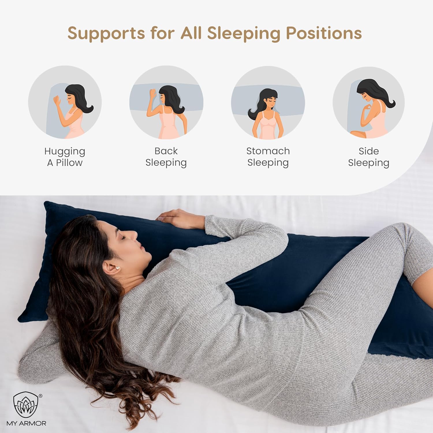 soft microfiber pillow for sleeping, 53x16 full body pillow, long pillow for bed, pregnancy pillow for sleeping, large pillow with velvet cover,
