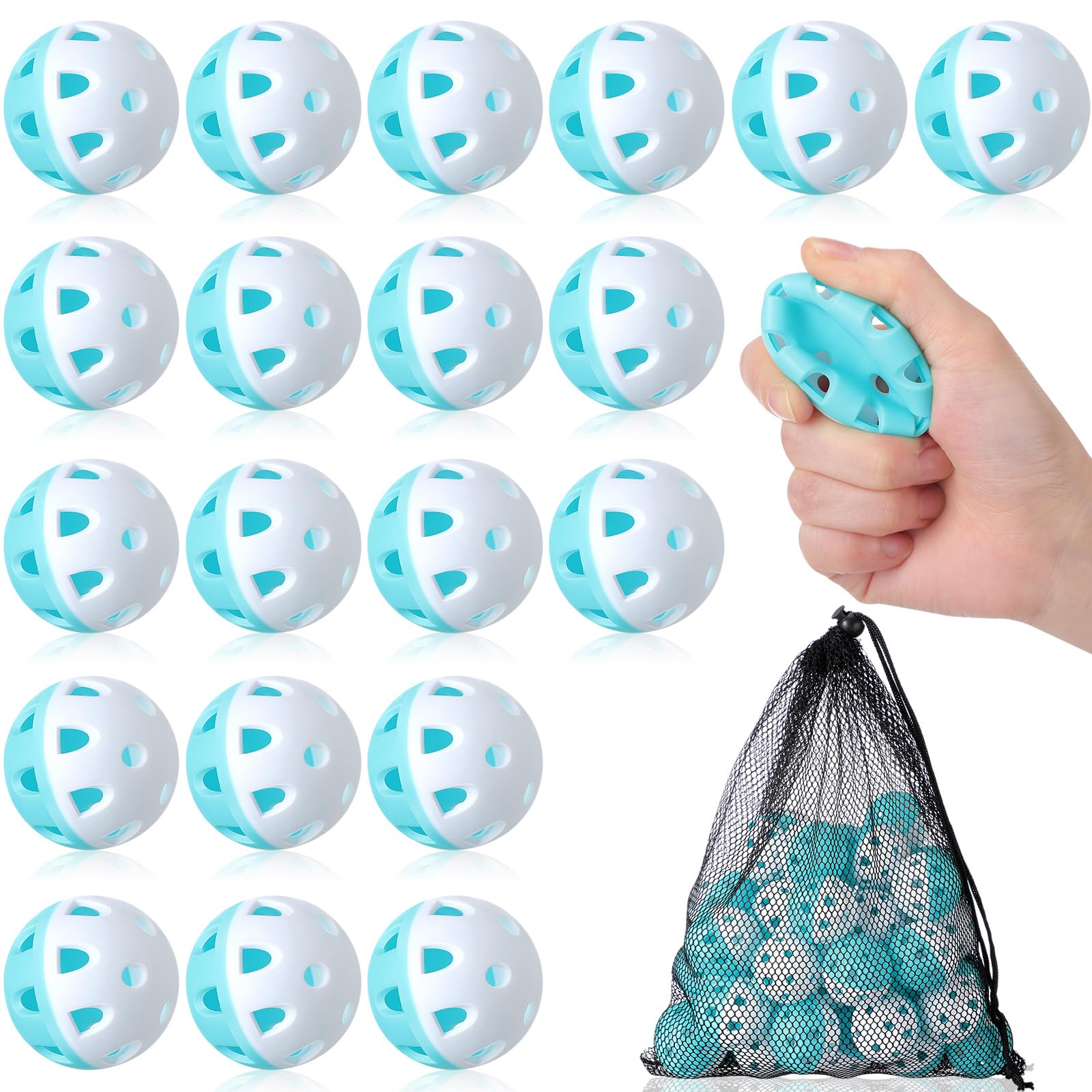 VioraWhite 48 pelotas de béisbol pequeñas de plástico para entrenamiento, ligeras, huecas con una bolsa de cordón para golpear y batear