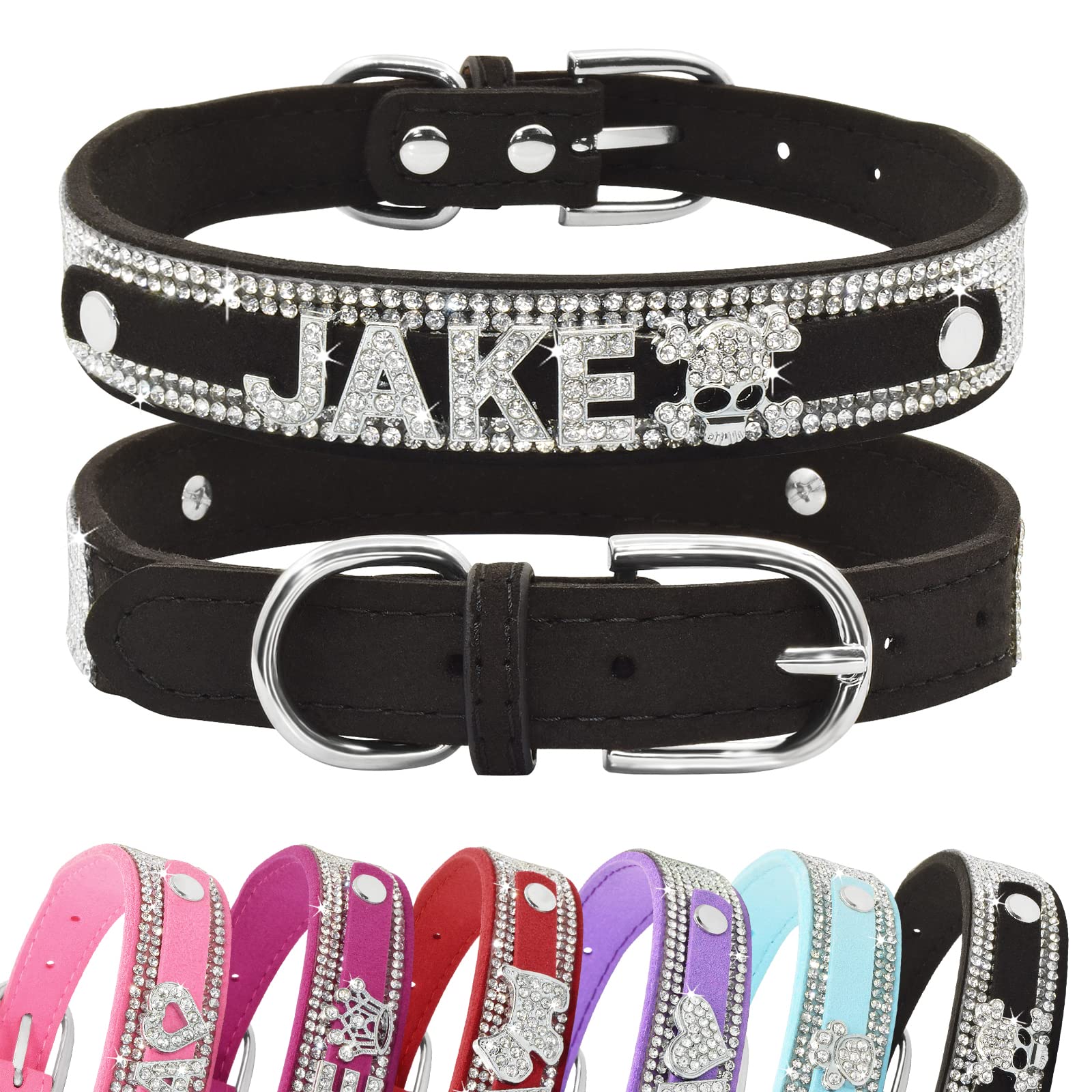 Senristar Personalised Bling Rhinestone Dog Collar with Name, Custom Glitter Crystal Diamond Dog Collar for Small Medium Large Dogs (M,Black) — image 1