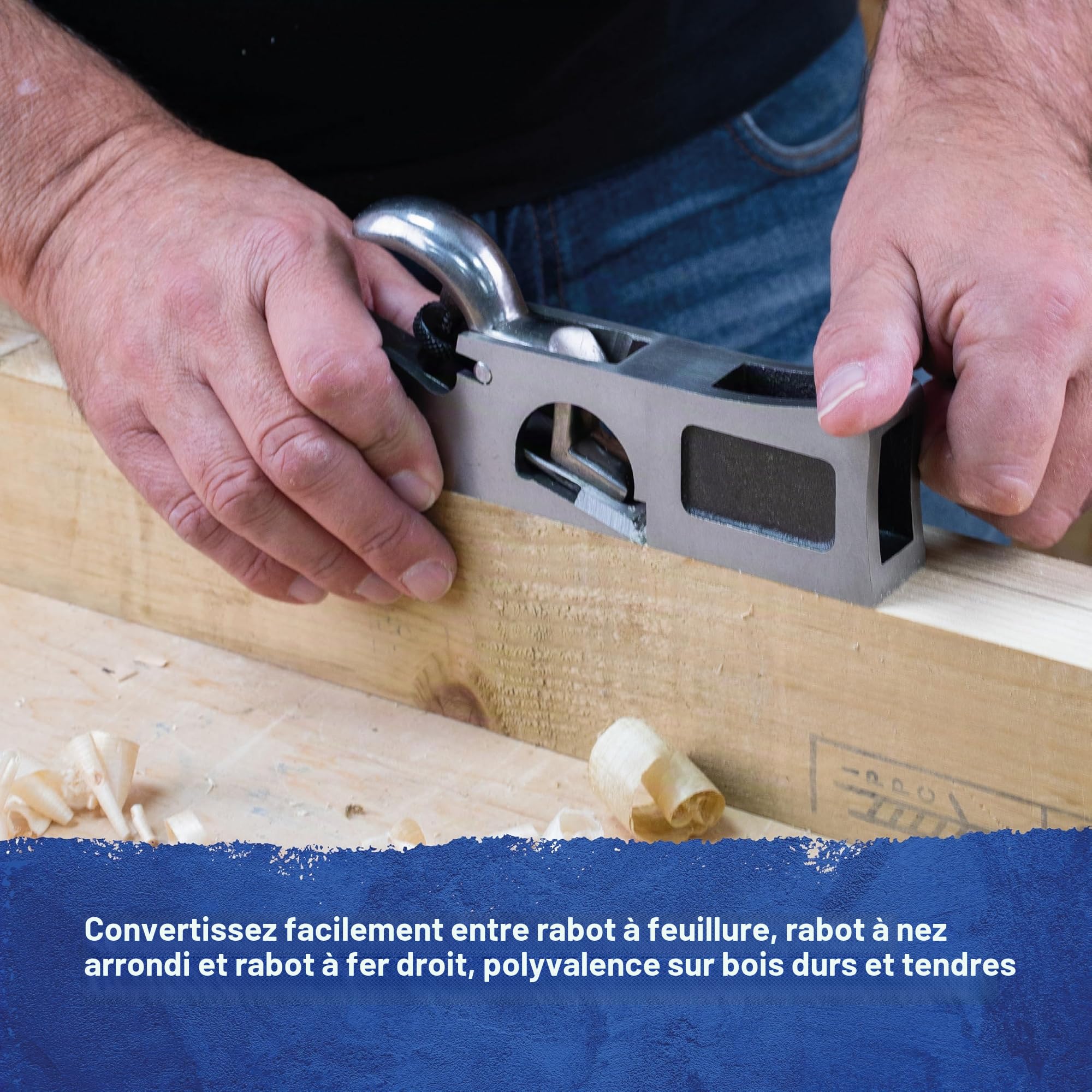 Rabot à feuillure Faithfull 3-en-1 à épaulement, arrondi et à ciseau dans un coffret en bois – Rabot à main multifonction avec base affûtée avec précision pour l'ébarbage et les travaux d'angle