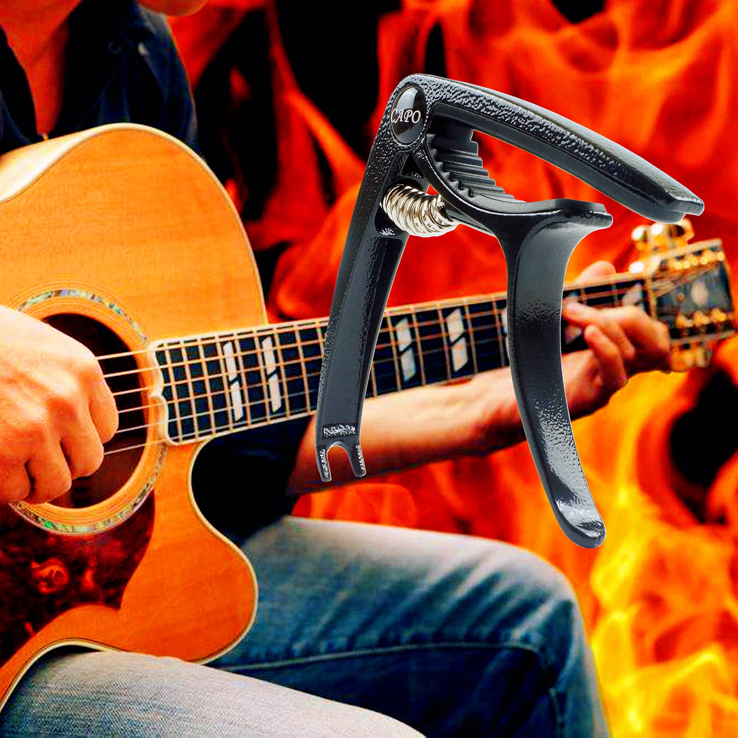 MOKOTEX - Cejilla ligera de aleación de zinc para guitarras acústicas y eléctricas, bajo, mandolina, banjo, ukelele (negro)