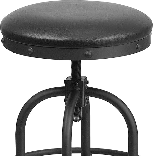 Miniatura 6 de Flash Furniture Taburete de altura de mostrador de 24 pulgadas con asiento giratorio de cuero negro suave