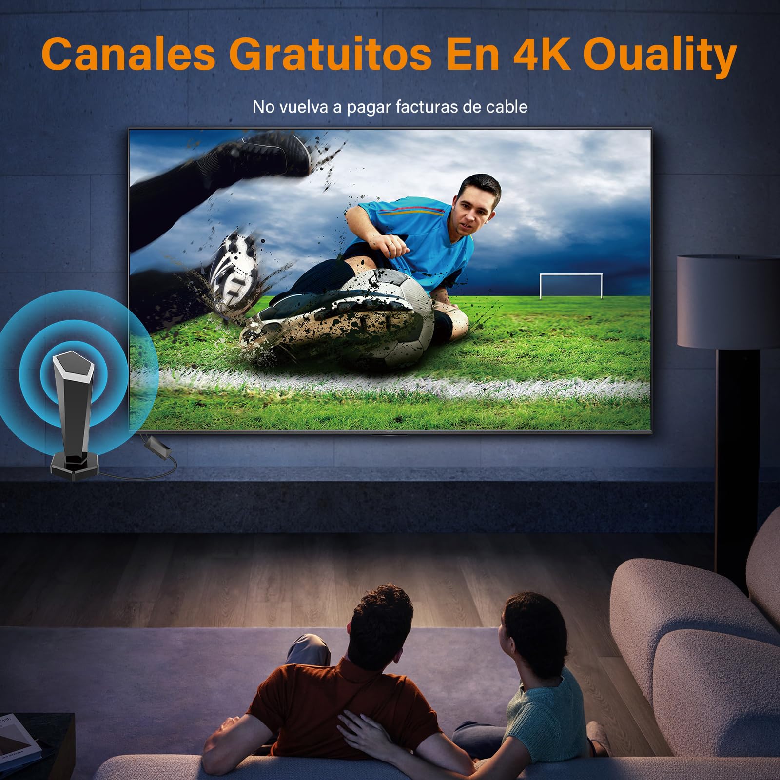 Antena TV Interior,Antena TV Interior Potente, Antena TDT Portátil con Base Magnética Fuerte - Recepción 360° Omnidireccional, Cobertura 500km para Canales Gratuitos 4K/1080P