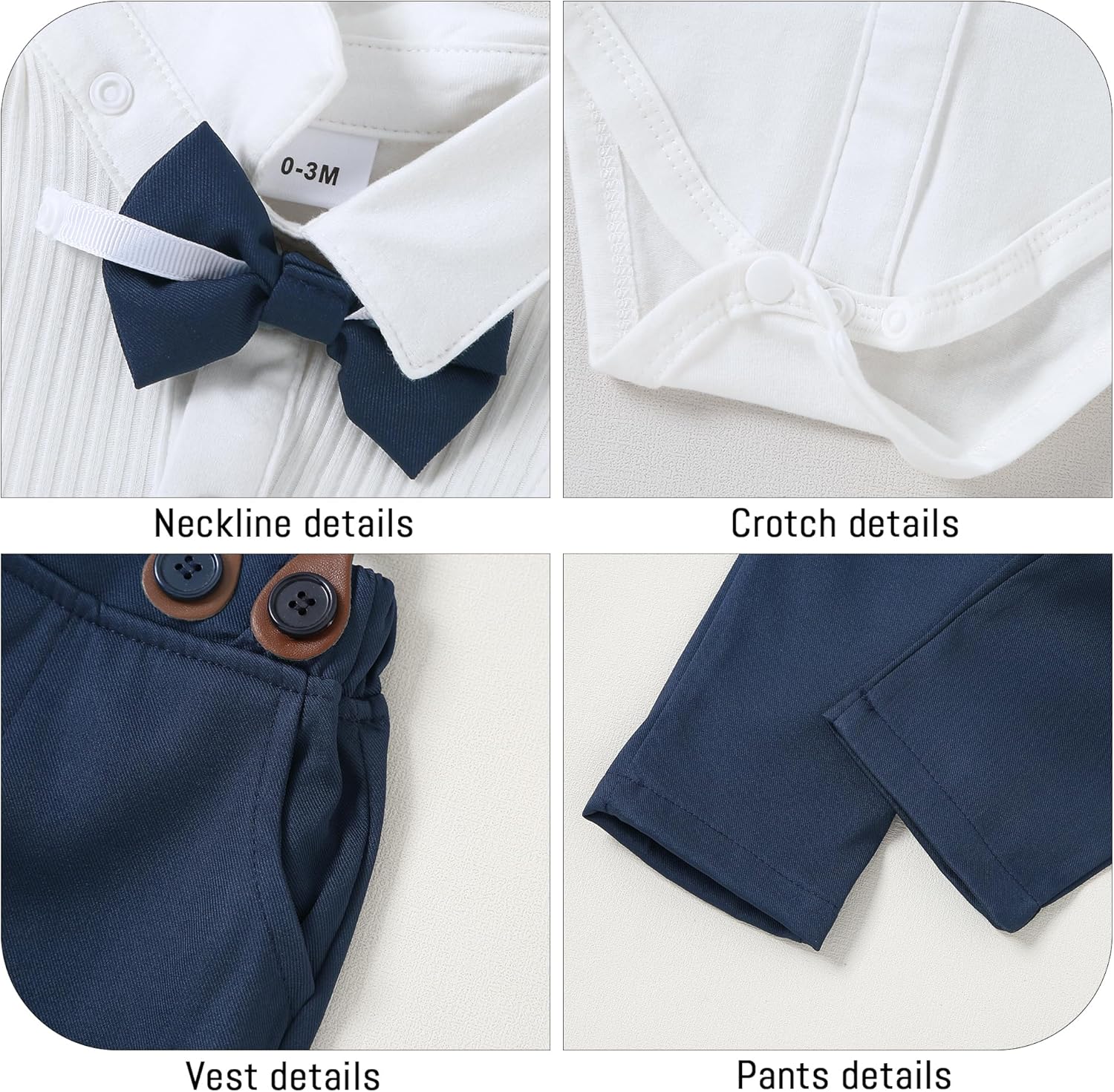 YUEMION Baby Boy Clothes Wedding Outfit Suits, 0-18 Months Infant Boy Gentleman Set, Dress Shirt+Vest+Suspender Pants+Bowtie - Image 5