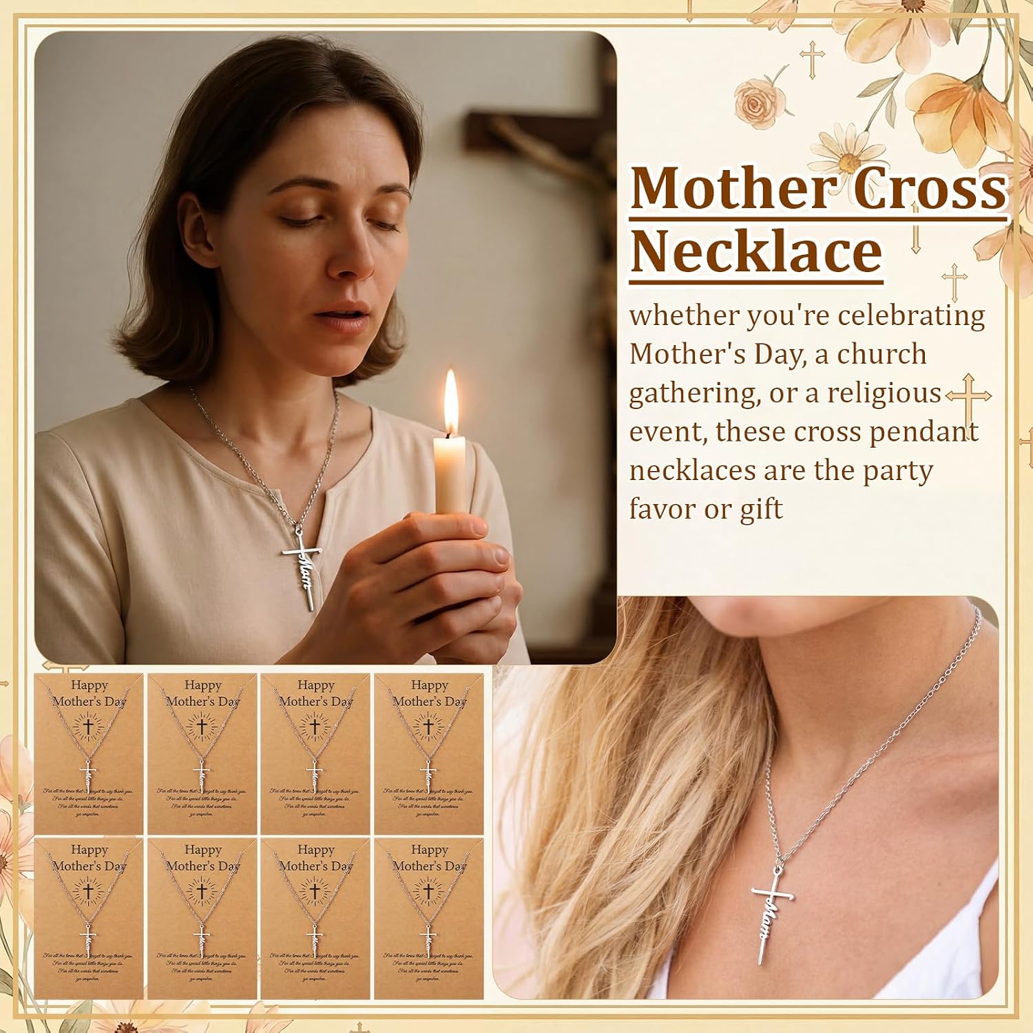 30 Sets Happy Mother's Day Gifts, Christian Faith Cross Pendant Necklace Bulk with Bible Verse Card for Women, Religious Christian Jewelry Mother's Day Gifts