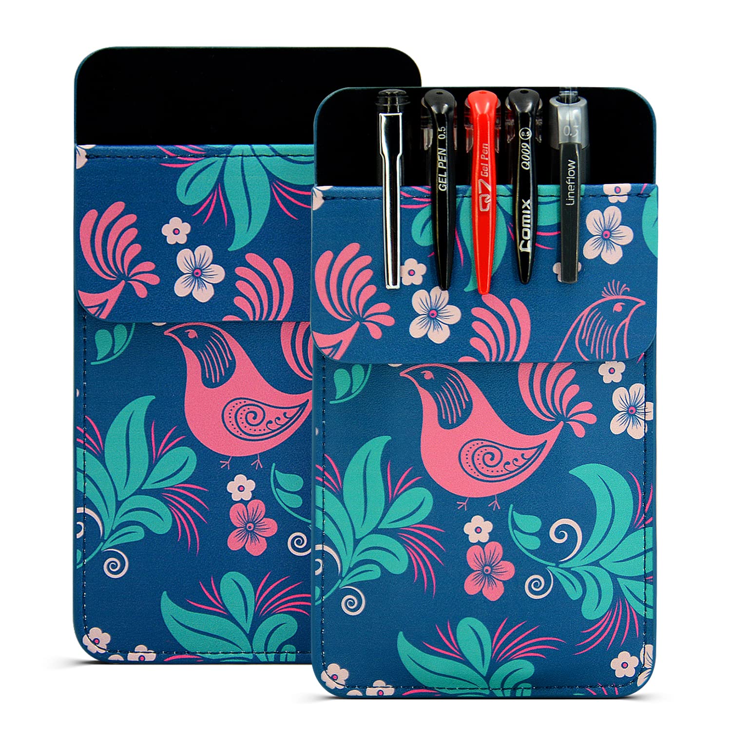 Protector de bolsillo de cuero multiusos, paquete de 2 con diseño de aves