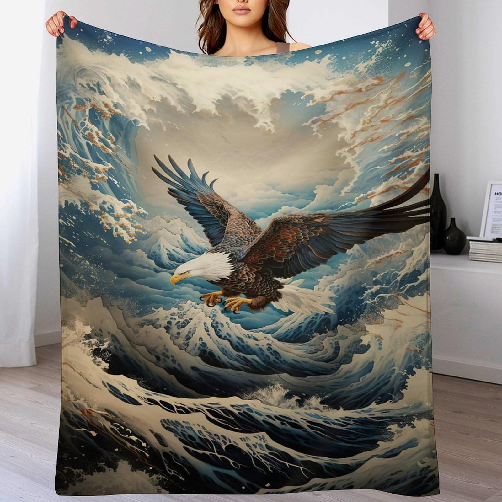Couverture polaire flannel Aigle tapis douillet de luxe chaud pour canapé 180x200cm