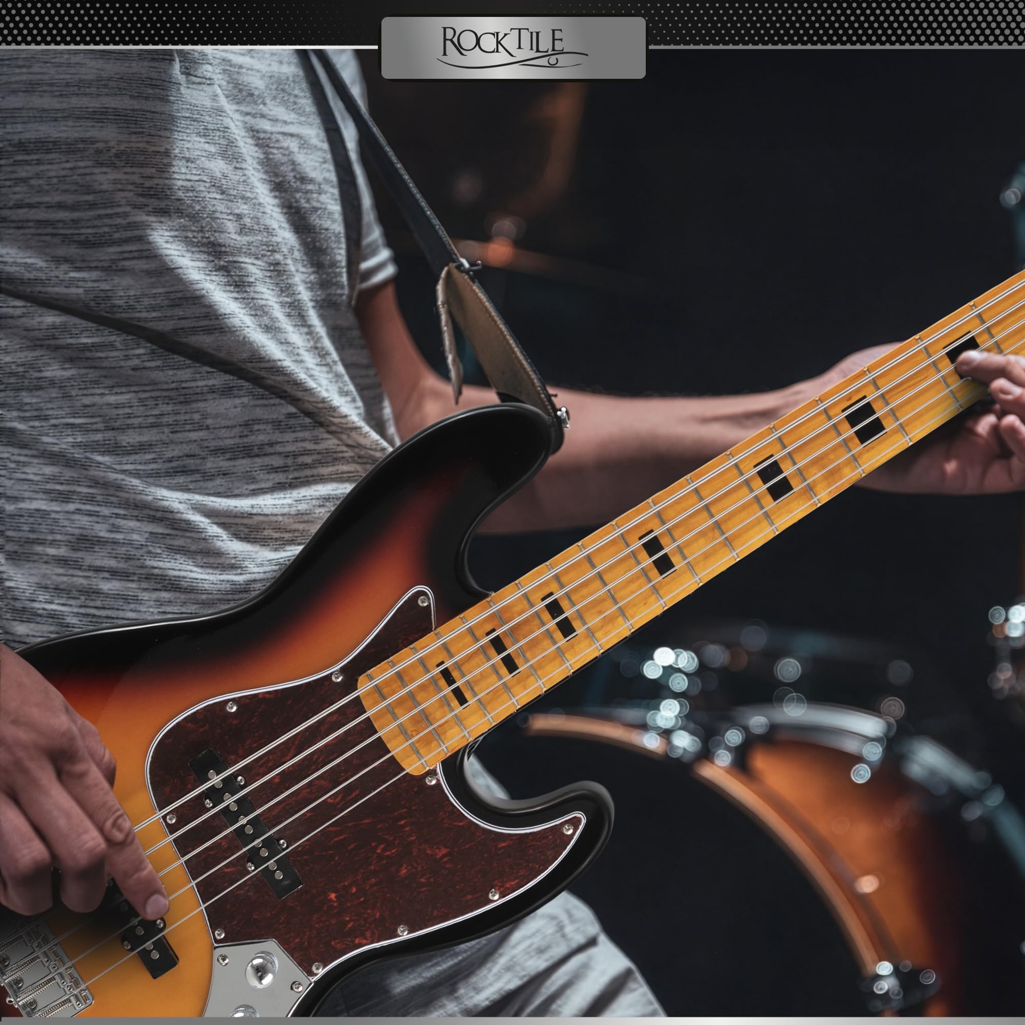 Rocktile Pro JBS50-SB Basso Elettrico - Basso 5 corde stile JB con corpo in tiglio - manico in acero e tastiera in acero - 2x Single Coil pickup - 2x Volume, 1x Tone - Mensura 34" - Sunburst