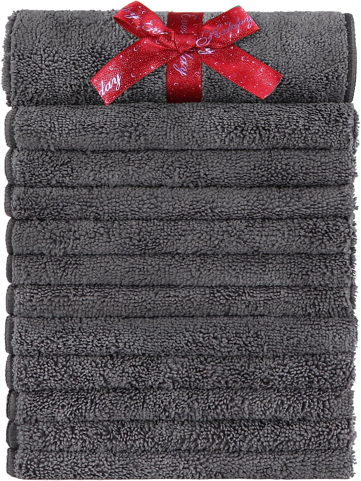 HOMEXCEL Grey Hand Towels for Bathroom, 12 Pack, Highly Absorbent Microfiber, Soft and Quick Drying 15 x 25 inches