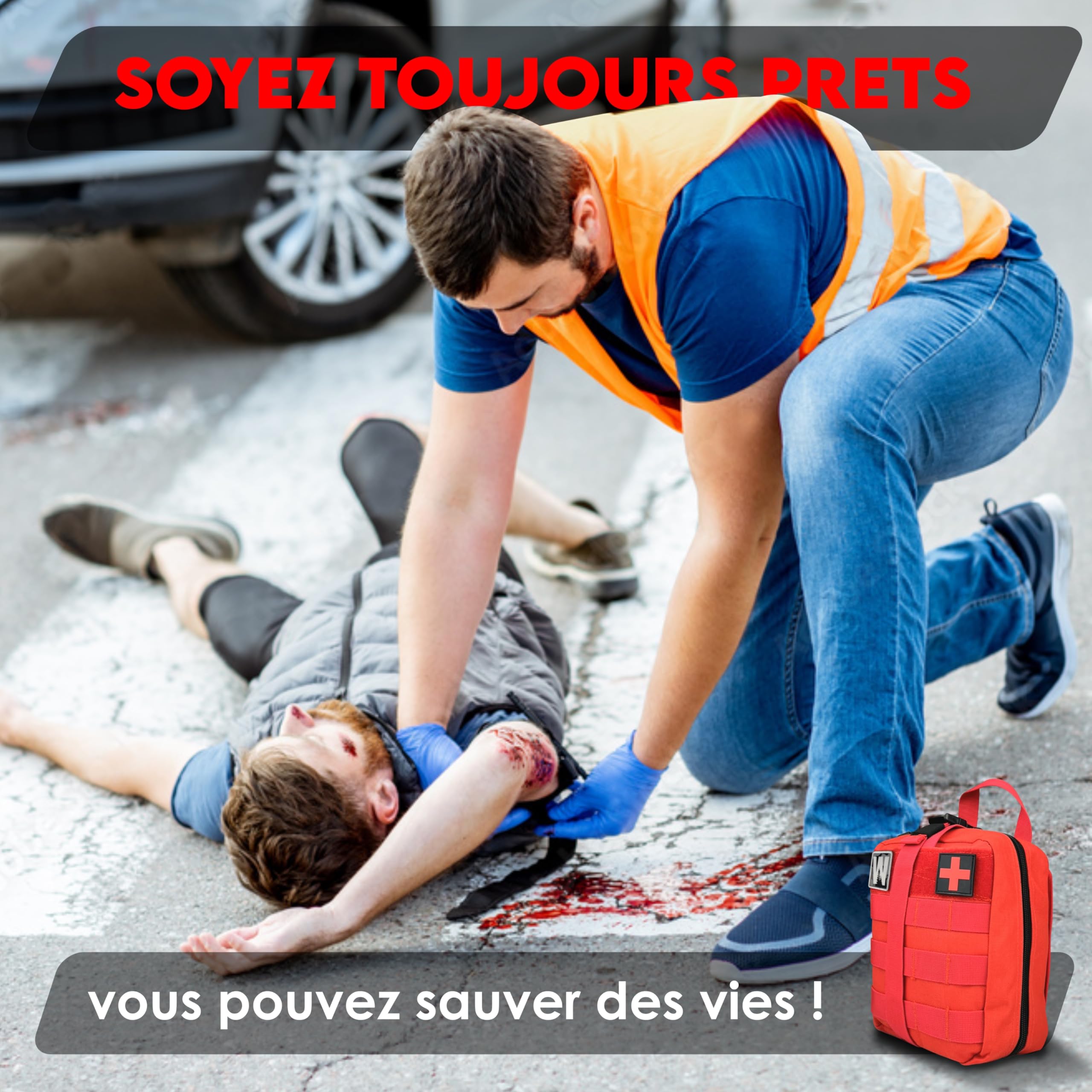 Trousse de Secours Complète Kit de Survie Militaire Randonnée Camping Voiture Couverture de Survie Garrot Tourniquet