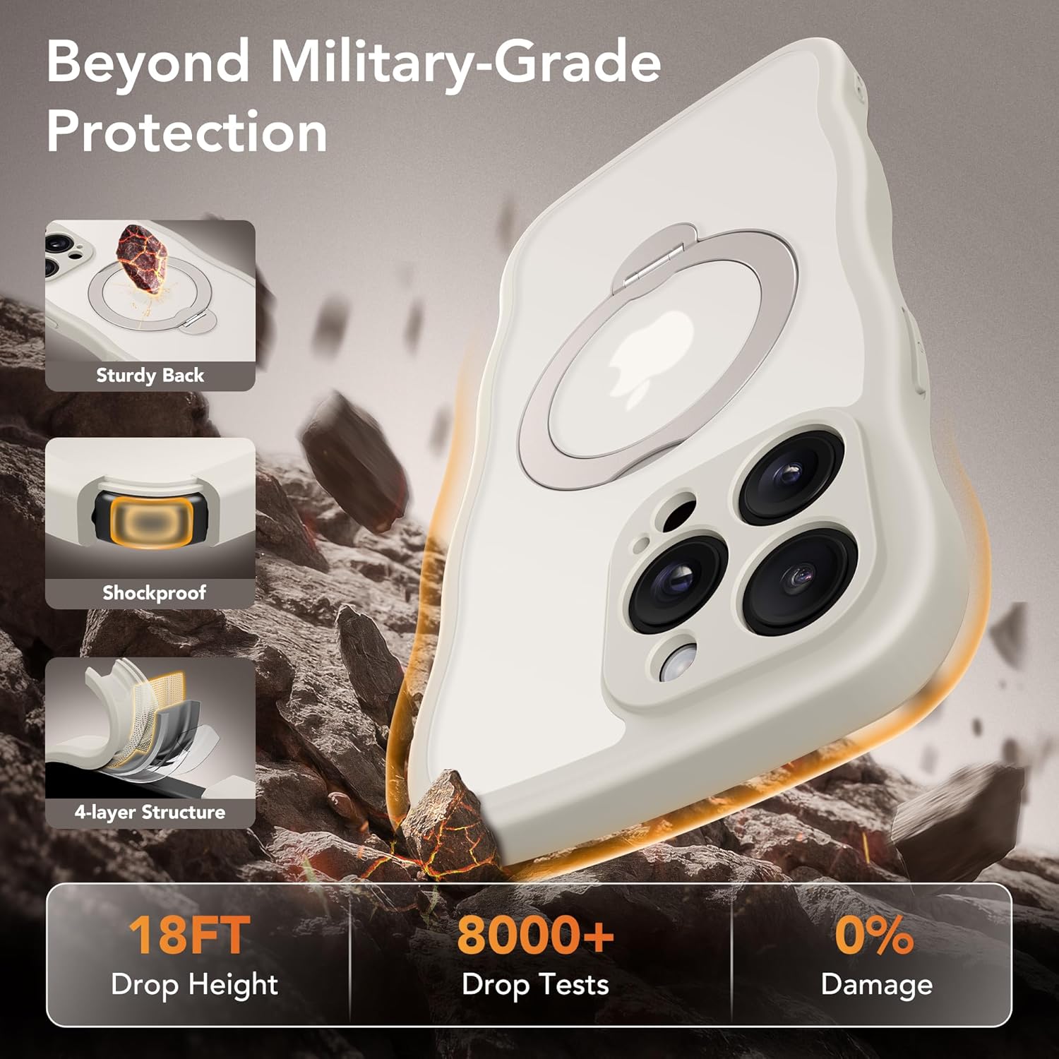 GolbinBox for iPhone 15 Pro Max Case,[Compatible with Magsafe][360°Magnetic Stand][Cute Wave Edge][18ft Military-Grade Protection] Translucent Matte Women Phone Cover for iPhone 15 Promax, Stone - Image 6