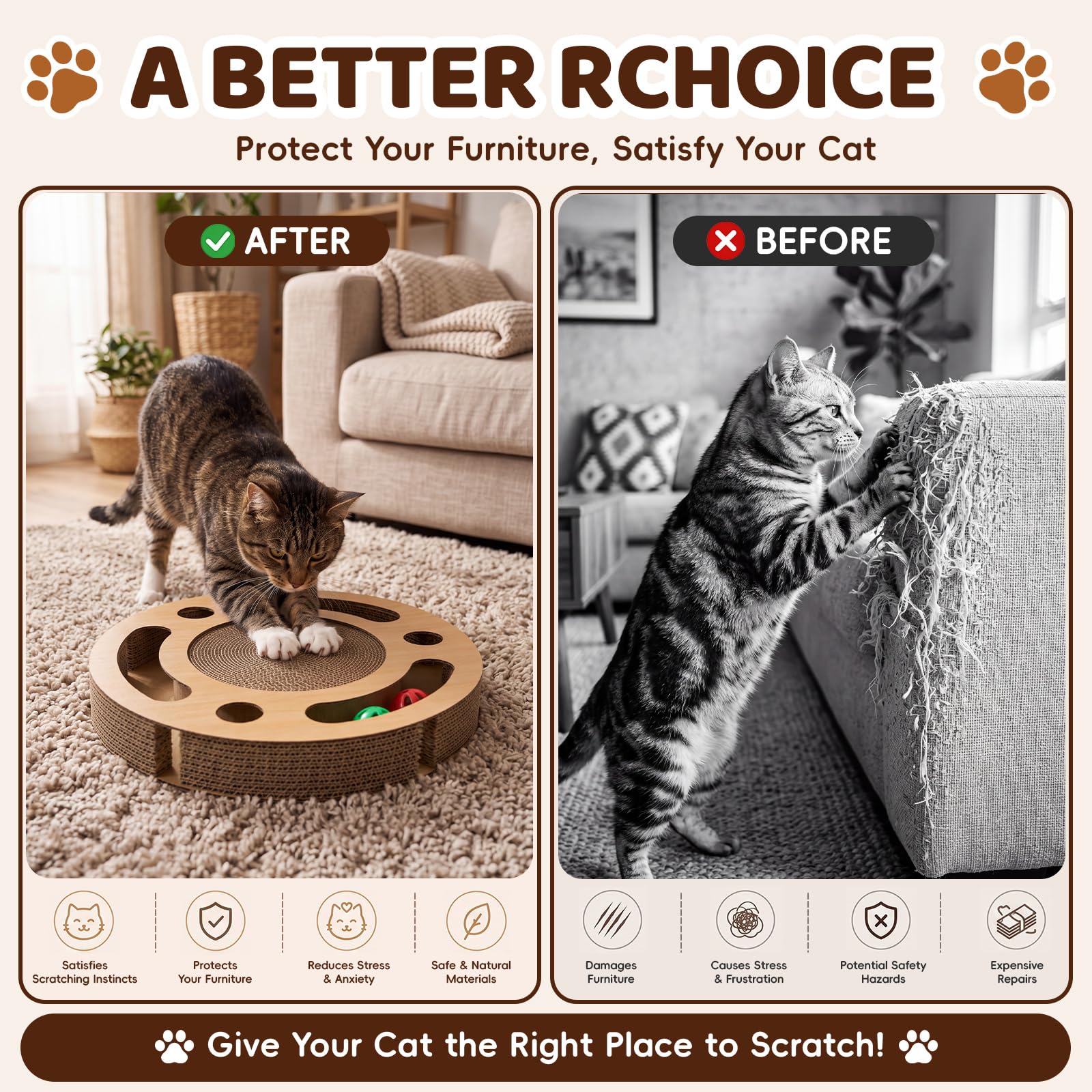 Pinkunn Lot de 3 tapis à gratter pour chat avec 2 boules cloches et 3 baguettes à ressort pour chat, pour l'intérieur, jouet anti-stress, exercice, protection des meubles