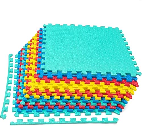 Miniatura 1 de Tangkula Tapetes de ejercicio con borde de 12 azulejos antideslizantes de espuma EVA tapetes de juego elásticos para rompecabezas tapetes