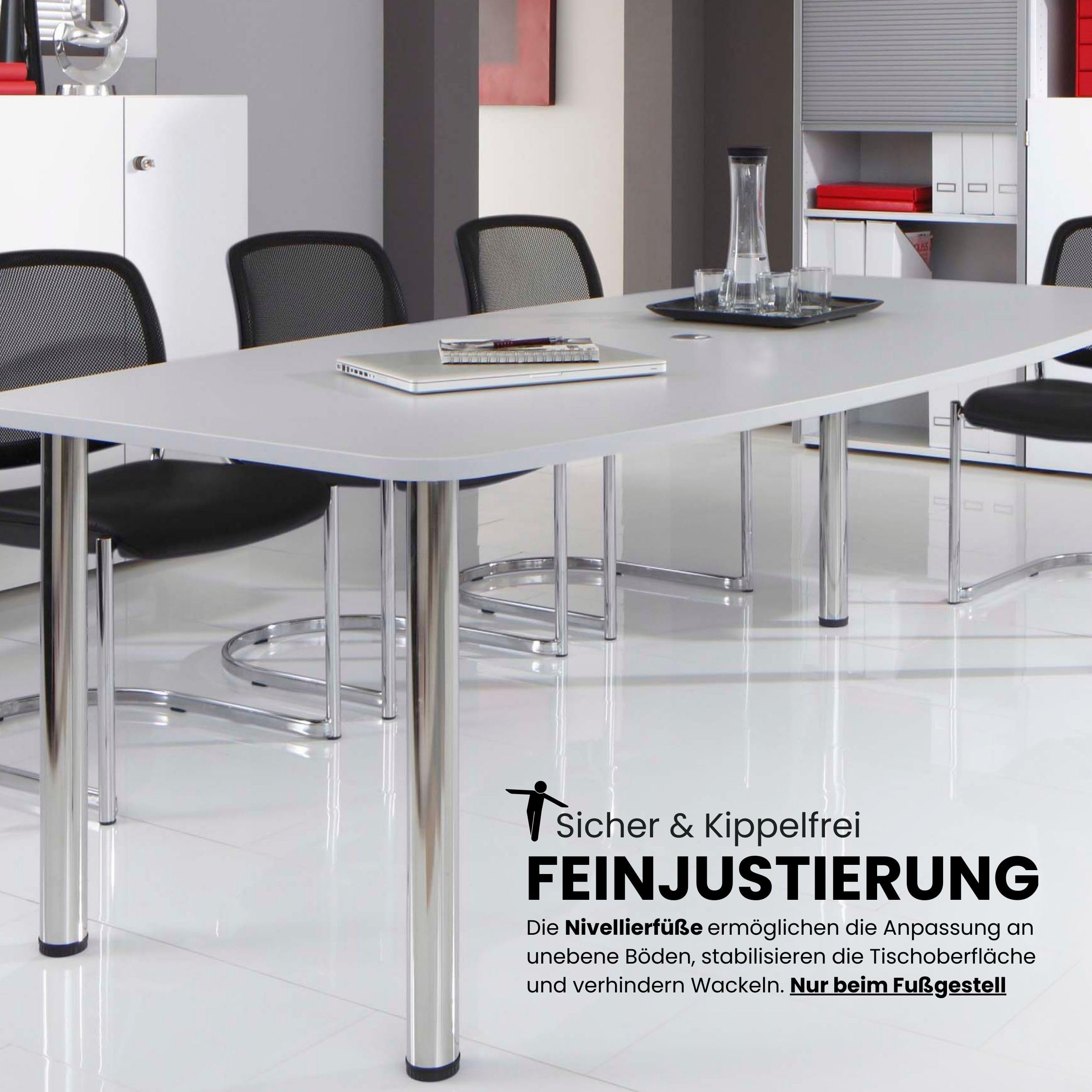 Bümö Konferenztisch oval 220x103 cm großer Besprechungstisch in Ahorn, Besprechungstisch mit Chromfüßen, Meetingtisch für 8 Personen, XXL-Tisch für Besprechungsraum & Meeting