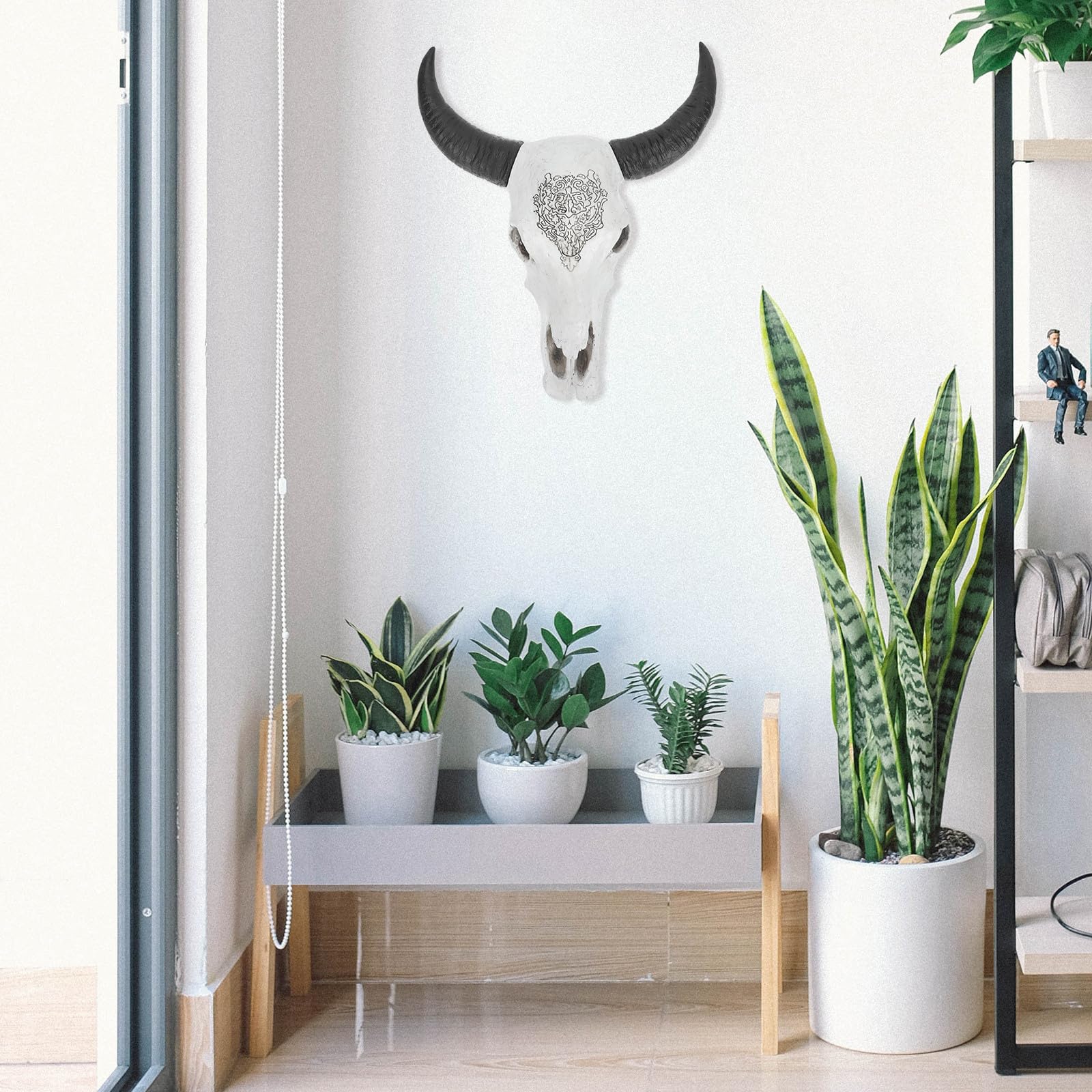 Kichvoe Decorazione da Parete Teschio Corna di Bue in Resina Creativa per Bar e Casa, Scultura Murale Salvaspazio di Stile per Arredamento Commerciale