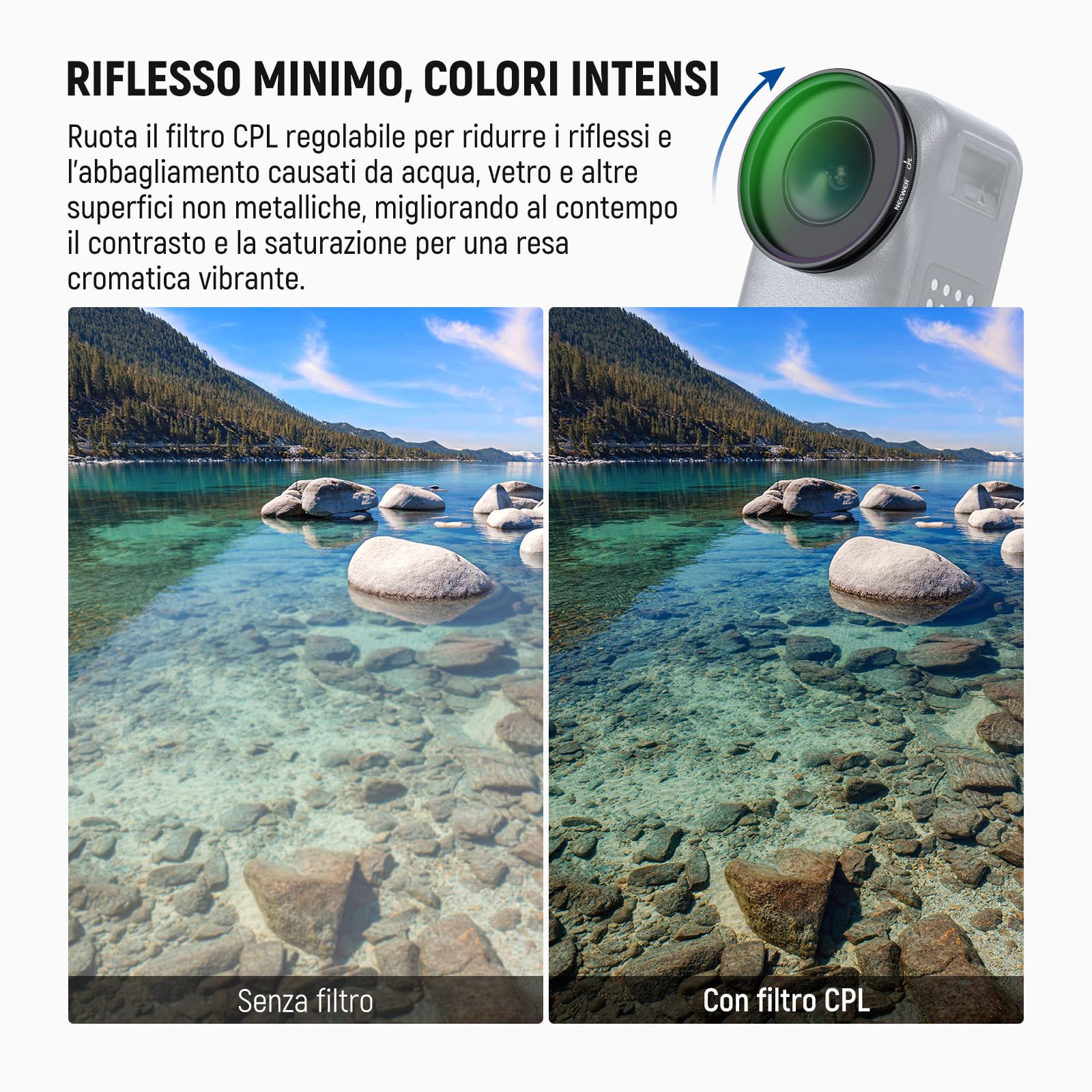NEEWER Set di Filtro ND Compatibile con DJI Osmo Nano, ND8/16/32/CPL, Filtri a Densità Neutra Avvitabile in Vetro Ottico Multistrato per Obiettivo Action Cam, Accessori con Protezione Schermo, 4 Pezzi