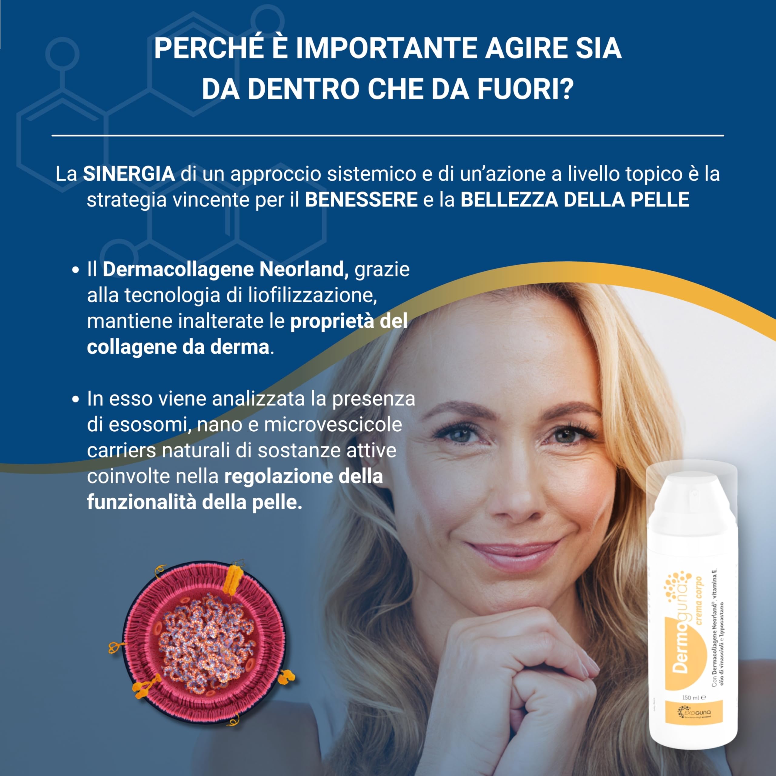 GUNA Dermoguna Crema Corpo 150 ml - con Dermocollagene Norland ®, Vitamina E, Olio di Vinaccioli e Ippocastano - Trattamento Tonificante per Inestetismi Localizzati