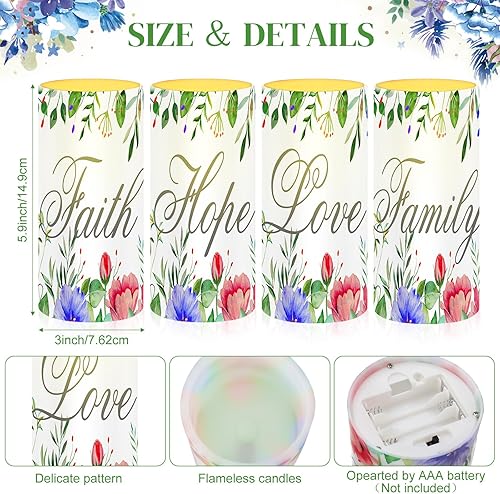 Miniatura 2 de Tiamon Velas florales sin llama LED con temática religiosa, funciona con pilas, velas parpadeantes con temporizador remoto de 18 teclas, Faith Hope