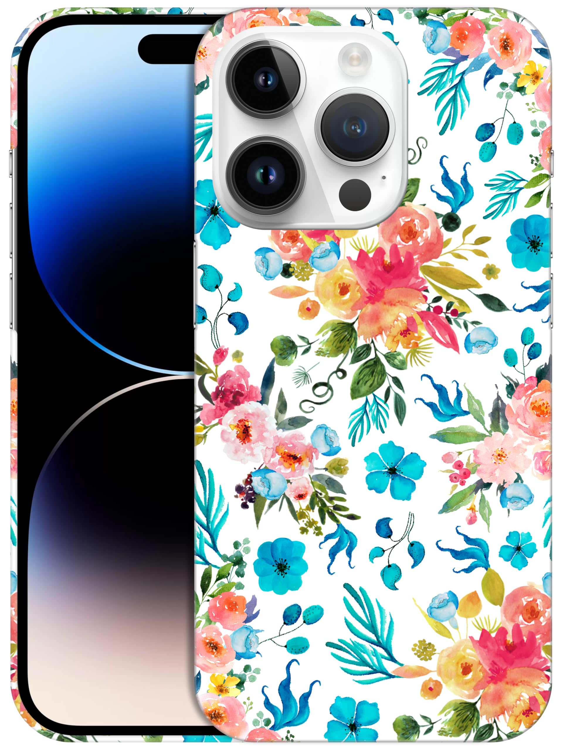 Coque iPhone 14 Pro GlamCase rigide florale rose et sarcelle - 8