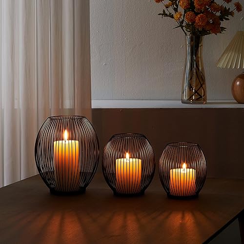 Miniatura 6 de OLEEK Portavelas de metal grande, faroles de exterior para patio, portavelas de hierro, portavelas decorativos para velas de pilar, decoración de