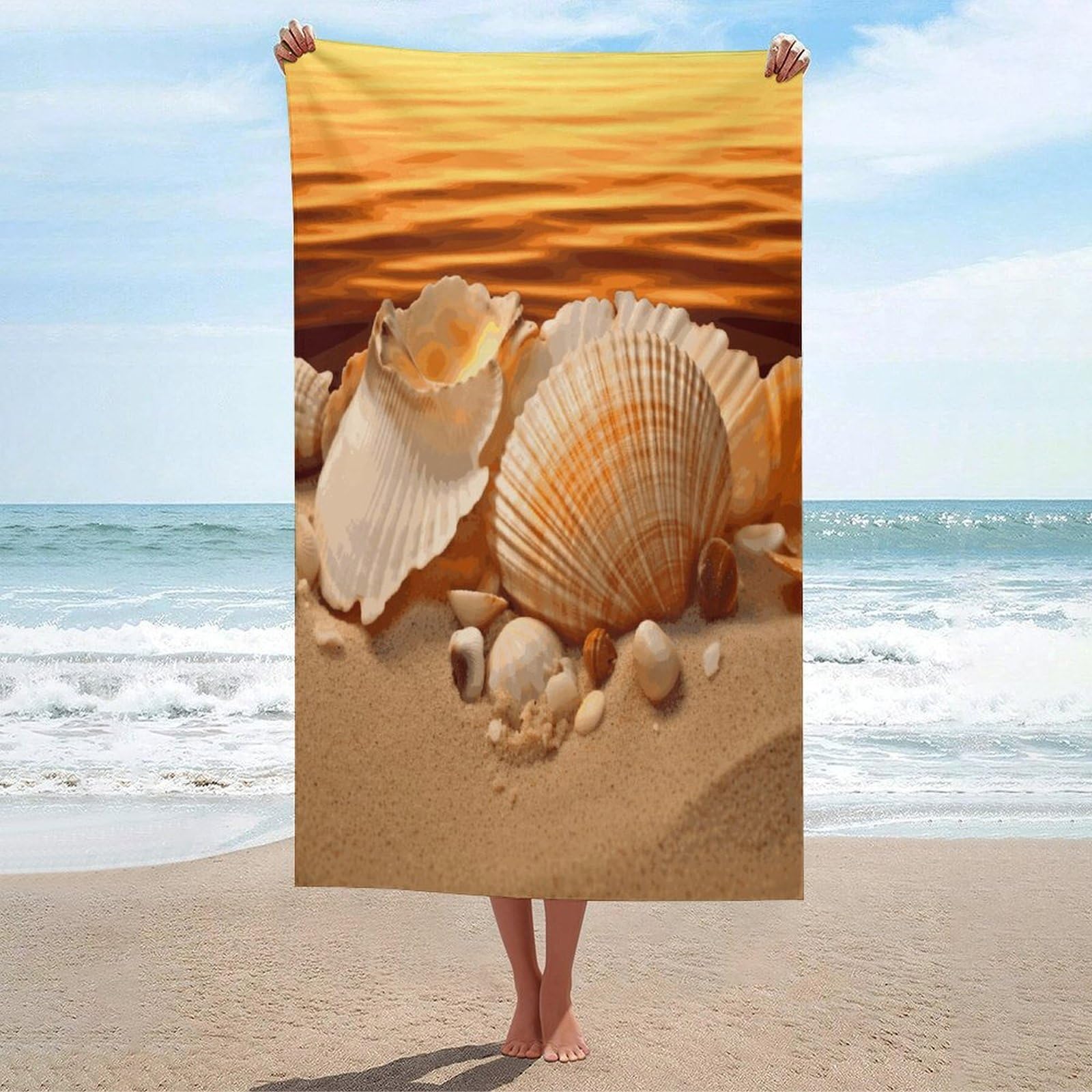 Adfgyerh Unisex Style Shells And Sand Bath Towels Beach Towel Lightweight Quick Dry, Bath Towel For Travel Sports Pool Swimming Bath Camping Yoga Adults130x80cm