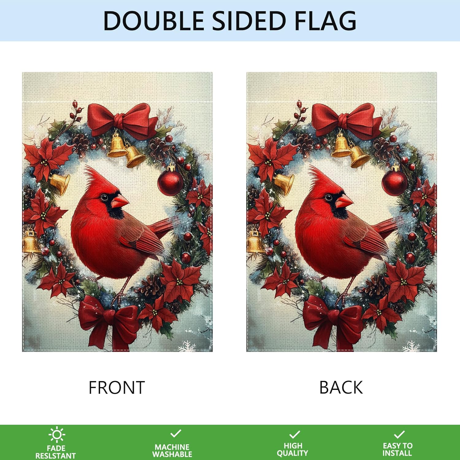 Winter Red Bird Snowflake Garden Flag 12x18 Inch Double Sided Cardinal Christmas Bell Yard Outdoor Flag House Holiday Outside Decoration - Image 7