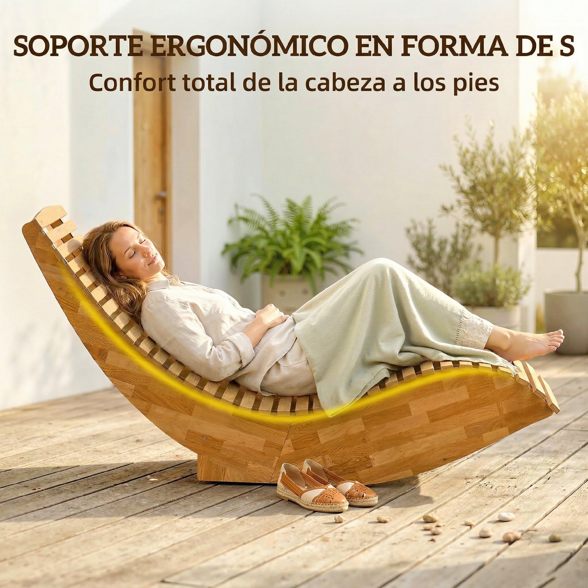 Outsunny Pack de 2 Sillas Mecedoras de Jardín de Madera, Mecedoras para Exterior Ergonómica Plegables con Diseño Listonado, para Balcón, Terraza, Patio, Carga 120 kg, 60x156x77 cm, Natural
