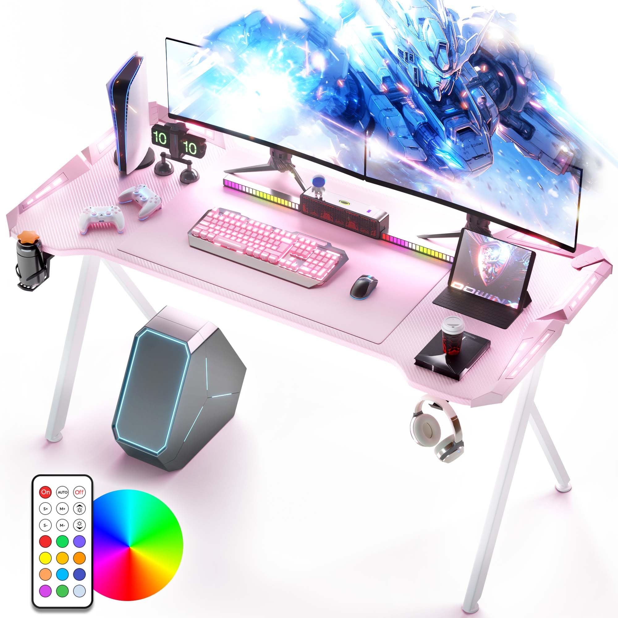 tavolo gaming rgb con controllo remoto da 160cm in fibra di carbonio e pinka