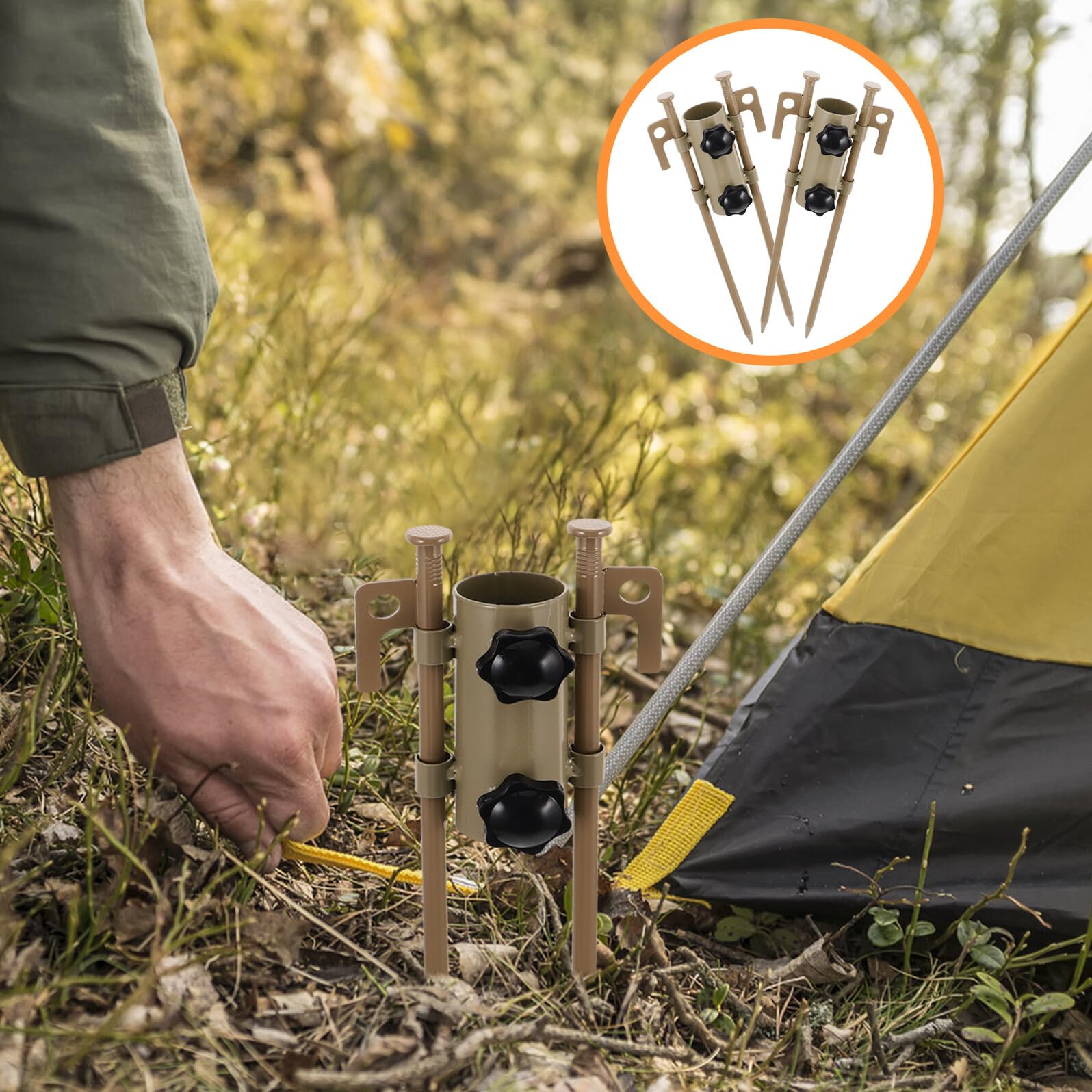 6 Stück Verstellbarer Zeltstangen und Rasenpfähle aus Stahl mit Heringzieher und Hammer für Camping und Outdoor Zelt und Pavillonbefestigung