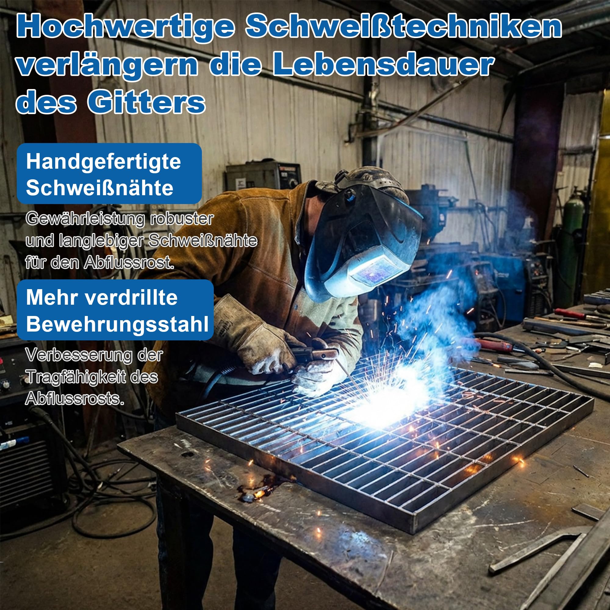 600x600x30 mm Gitterrost Verzinkt, Normrost für Lichtschacht, Entwässerungsrost aus verzinktem Stahl, Einpress Gitterrost lichtschachtgitter Quadratisch, Lichtschachtabdeckung Rost für Zarge