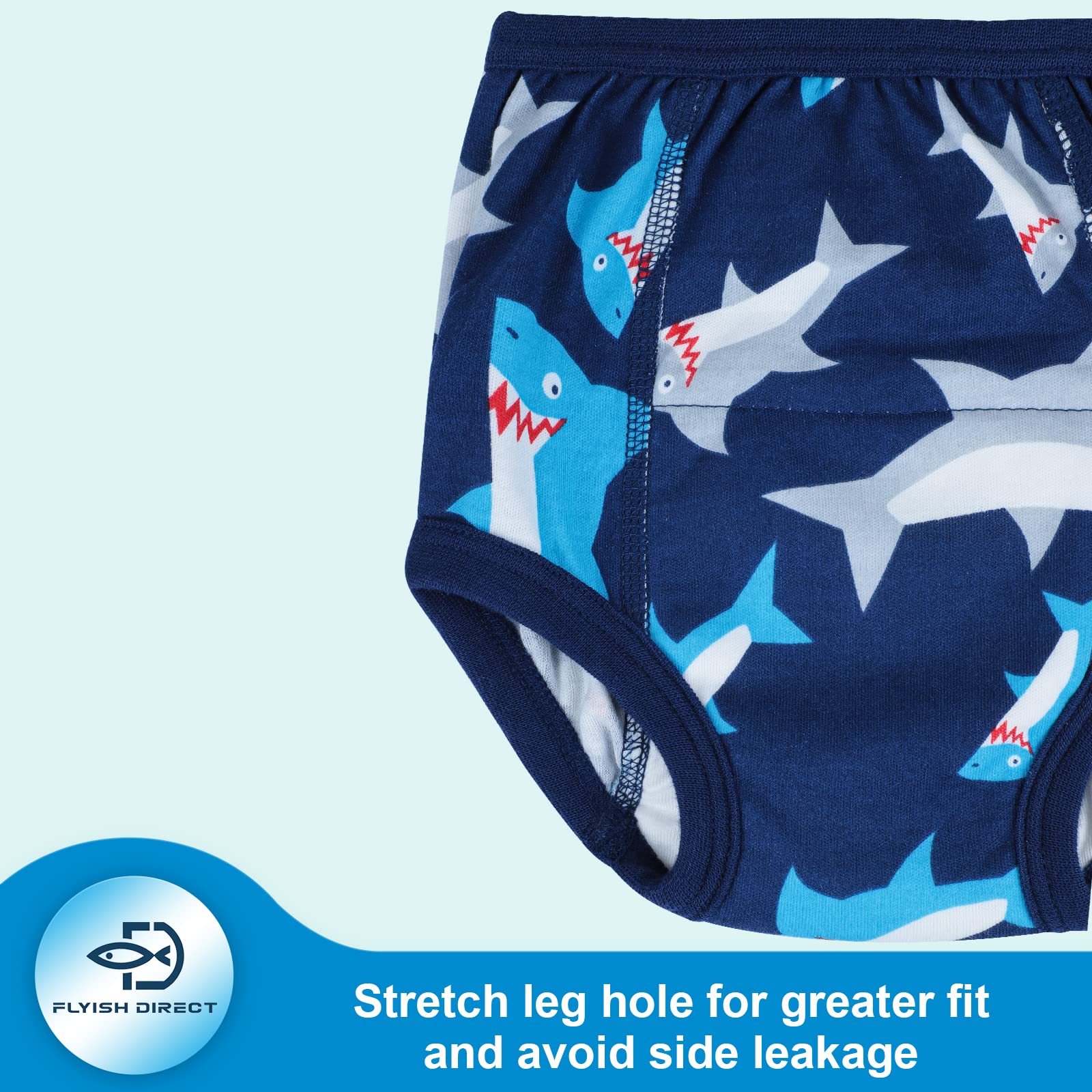 FLYISH DIRECT culotte apprentissage propreté garcon culotte dapprentissage culotte d apprentissage enfant 4 ans, Pur Coton, Requin, Lot de 4 - 5