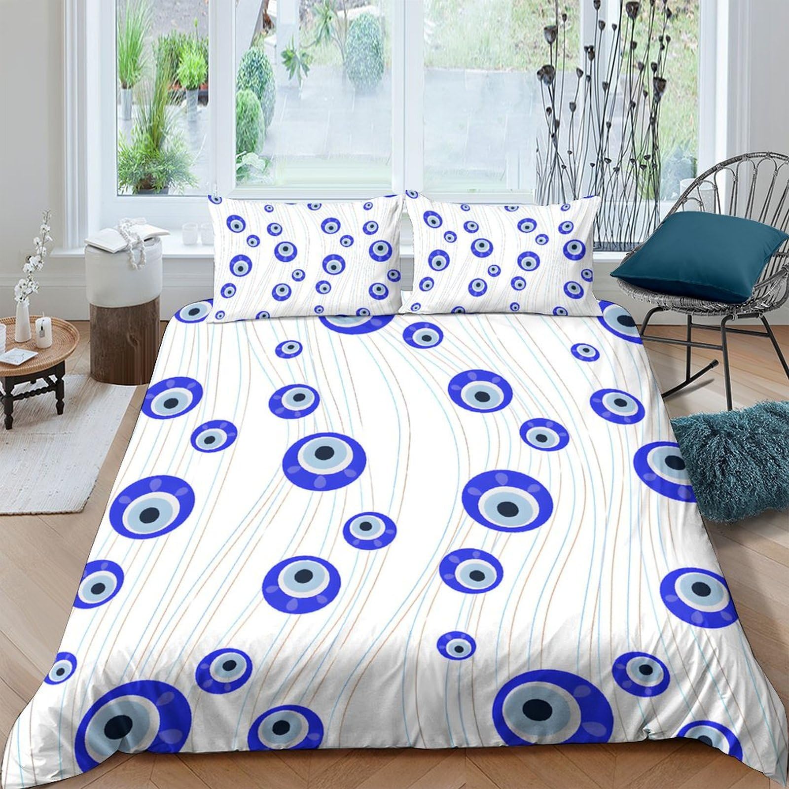 Ctjqhvkz Style-7 3D Printed Evil Eye Fitted Sheet Microfiber Soft Breathable Blue Circle Mattress Cover For Bedroom Dorm Decoration Single（135X200cm）