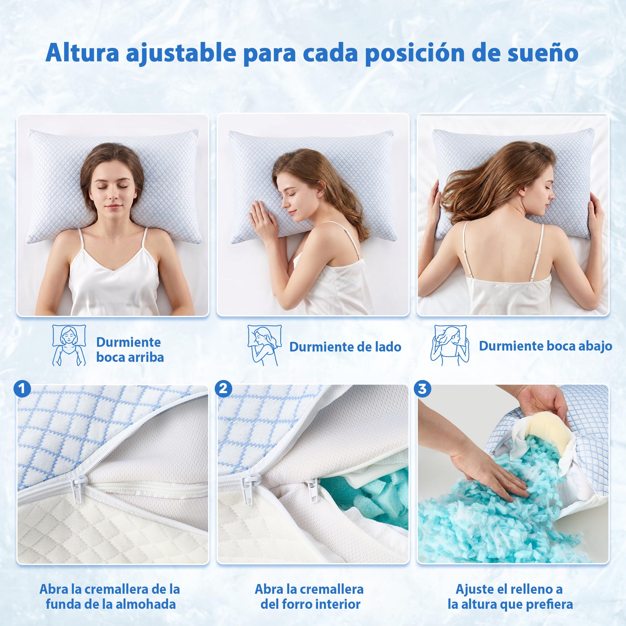 UNIKOME Almohada refrigerante 50x70CM Juego de 2, Almohada de Espuma con Memoria de Doble Cara, Almohada refrigerante frío/Calor extraíble,Verano/otoño,Primavera,Oeko-Tex