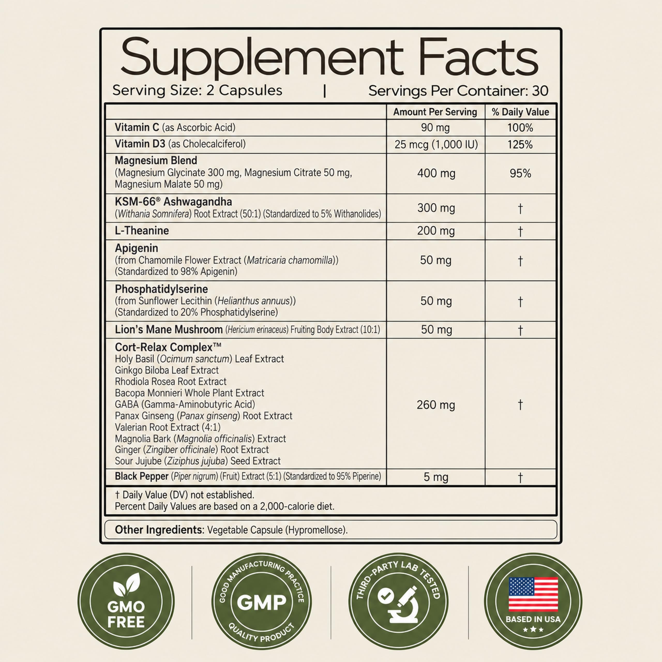 DLNIA Super Calm Cortisol Supplement with Magnesium Glycinate, Ashwagandha KSM-66, L-Theanine, Phosphatidylserine, Ginkgo Biloba & Lions Mane for Calm, Focus, Mental Clarity, Relaxation, Sleep, Energy — Amazon image 8